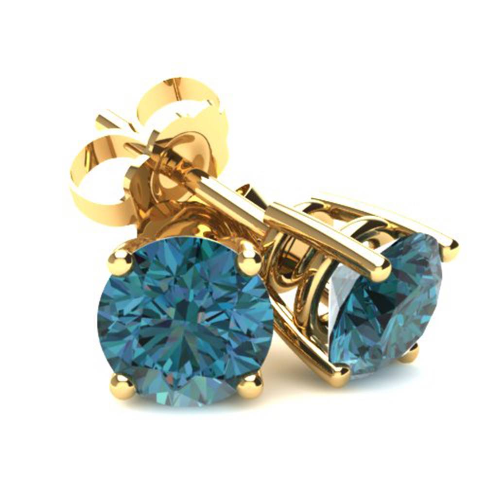 1.50Ct Round Brilliant Cut Heat Treated Blue Diamond Stud Earrings in 14K Gold Basket Setting 7802600063036