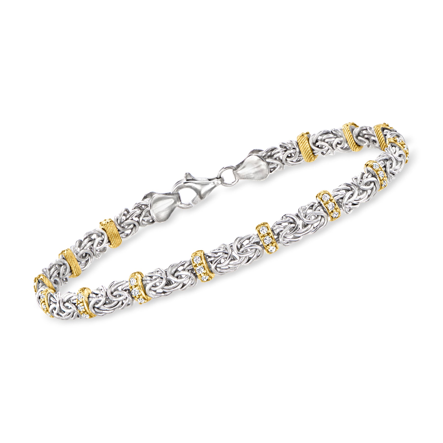 Ross-Simons CZ Byzantine Bracelet in Sterling Silver and 18kt Gold Over Sterling