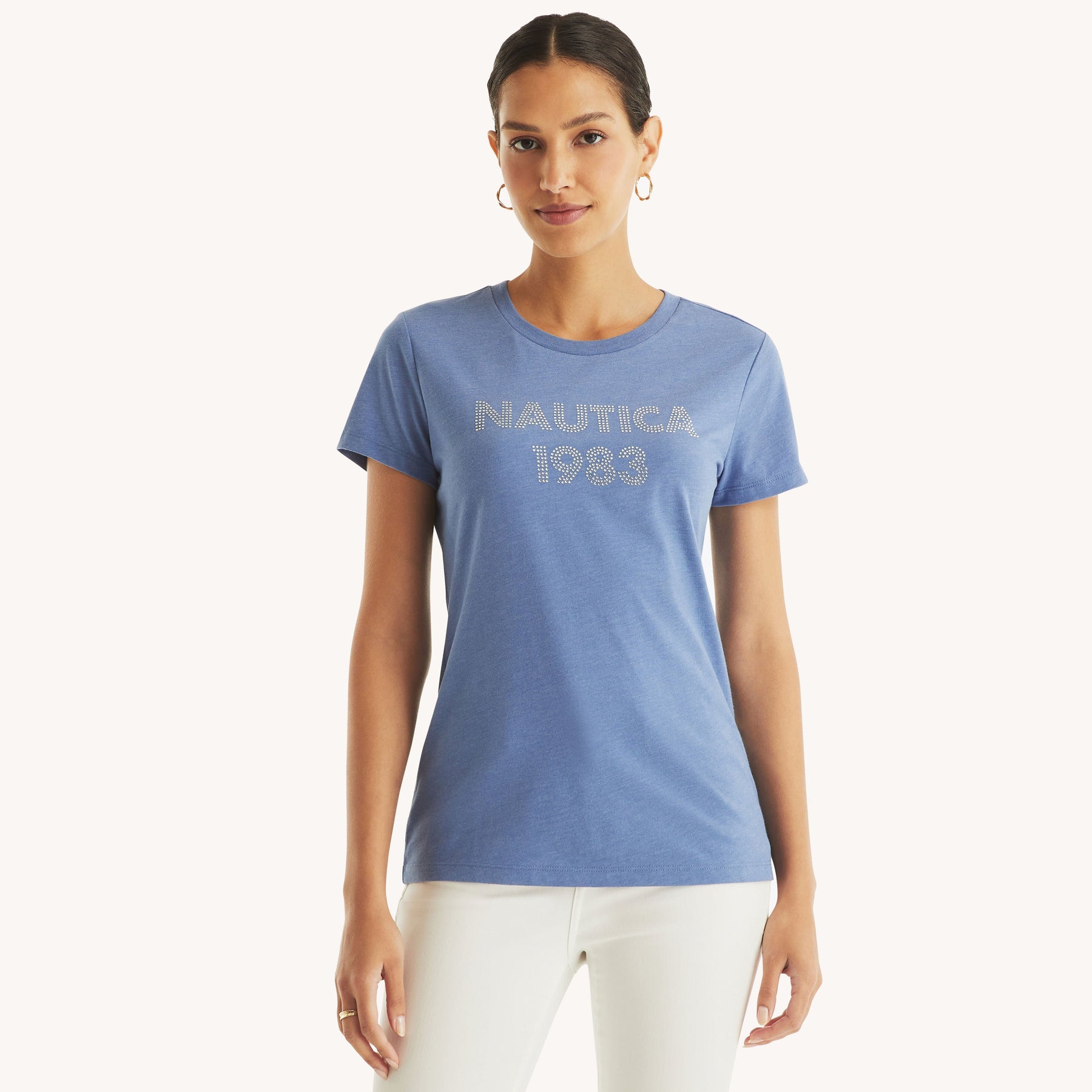 Nautica Womens Rhinestone 1983 Graphic T-Shirt