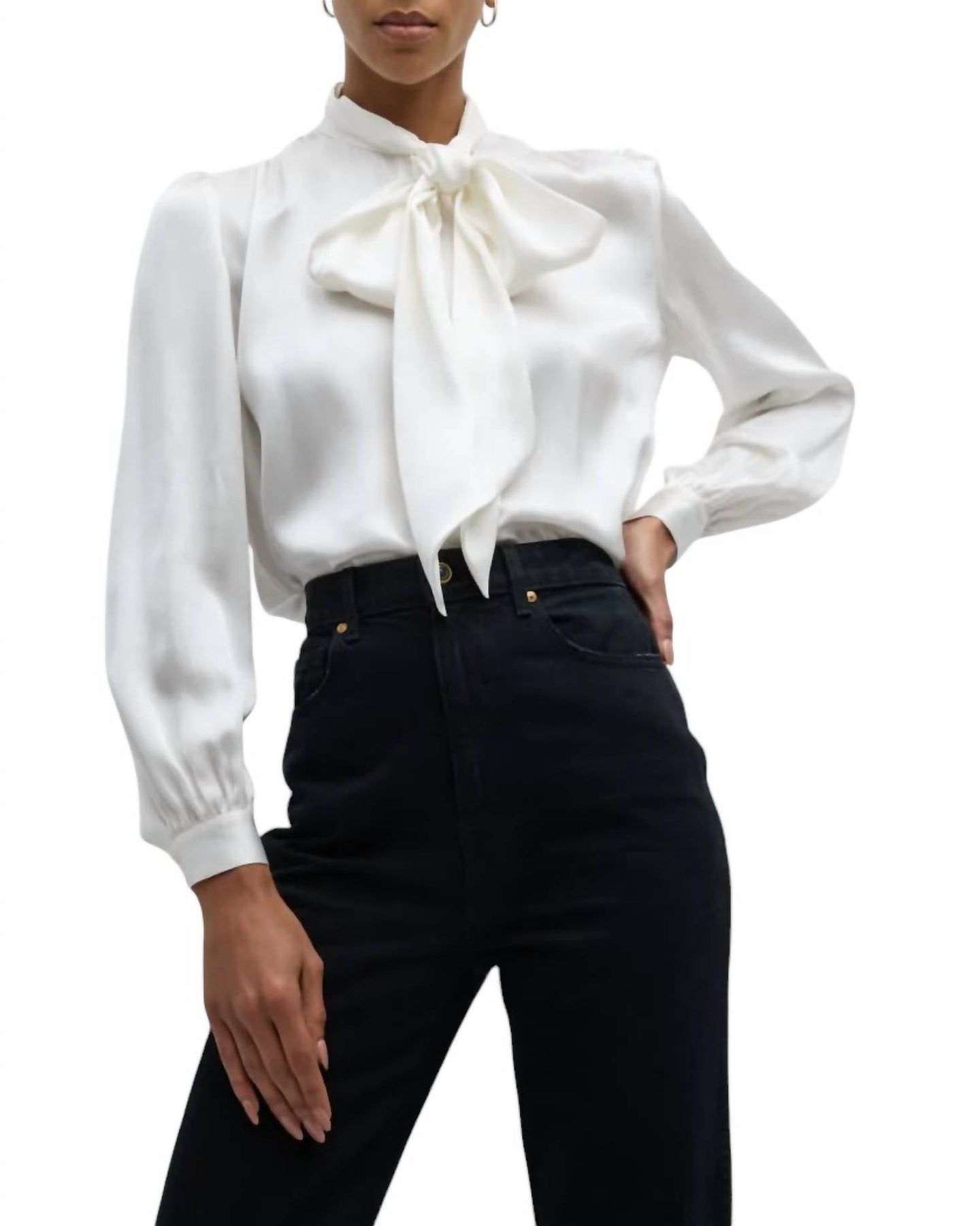 Femme Tie Neck Blouse In Ivory