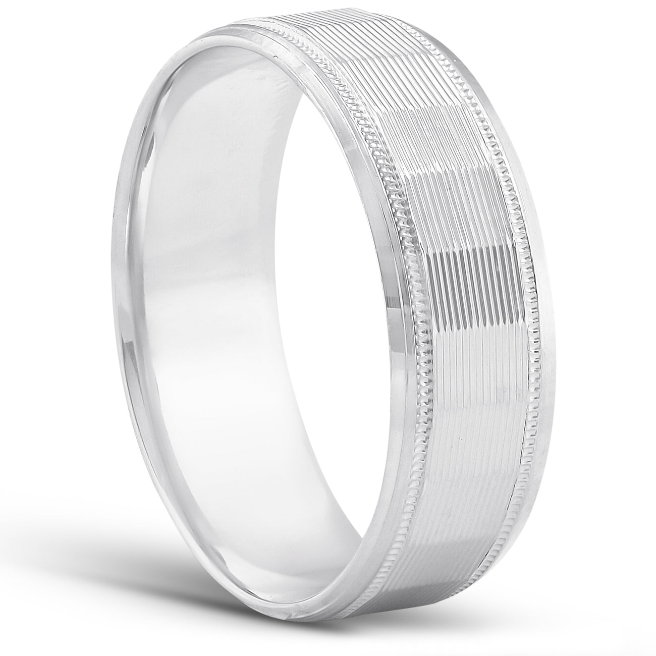 Mens Hand Carved Satin 6mm Wedding Band Available in White Yellow or Rose Gold 7802599211068