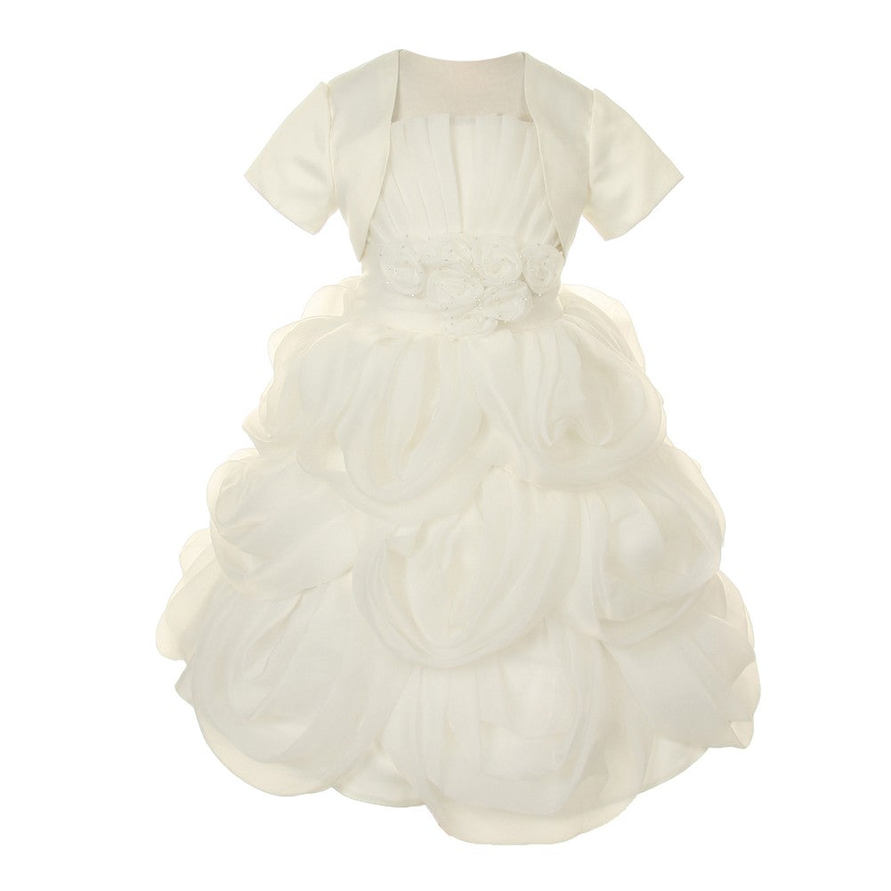 Little Girls White Ruffled Bolero Communion Dress 4-6