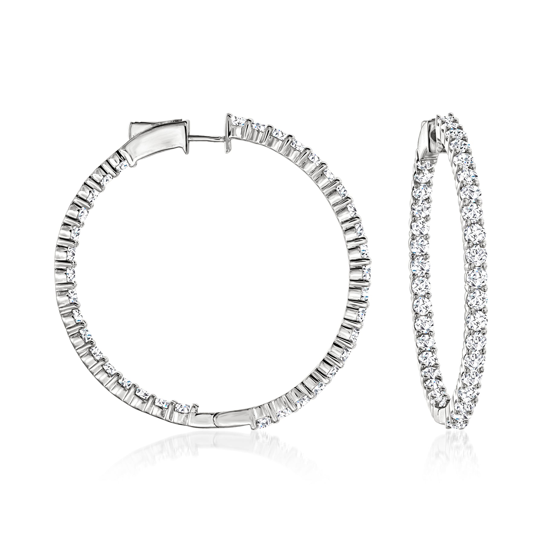 Ross-Simons Diamond Inside-Outside Hoop Earrings in 14kt White Gold 7701503246396