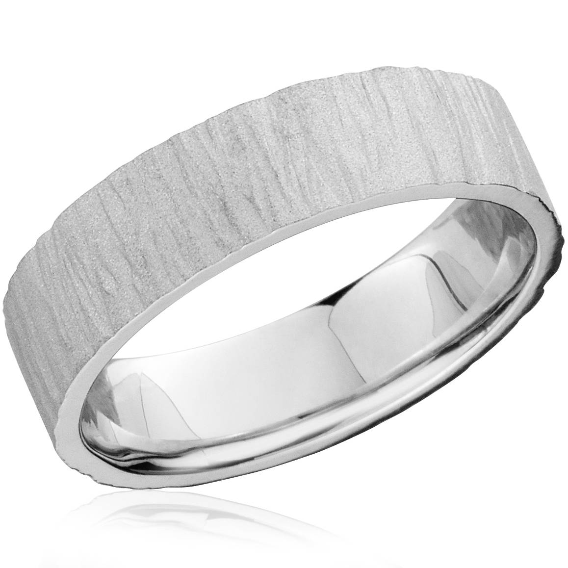 6MM Flat Mens 10K White Gold Textured Wedding Band Size Selectable 7802608091196