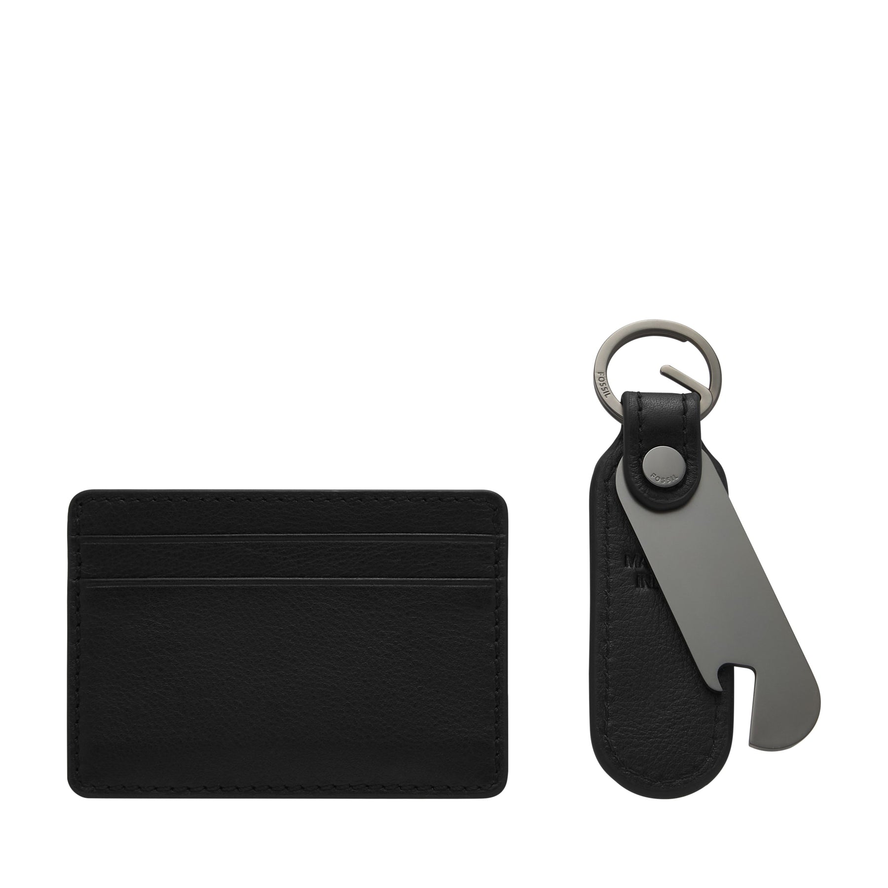 Fossil Men's Steven Leather Card Case and Keyfob Bottle Opener Gift Set
