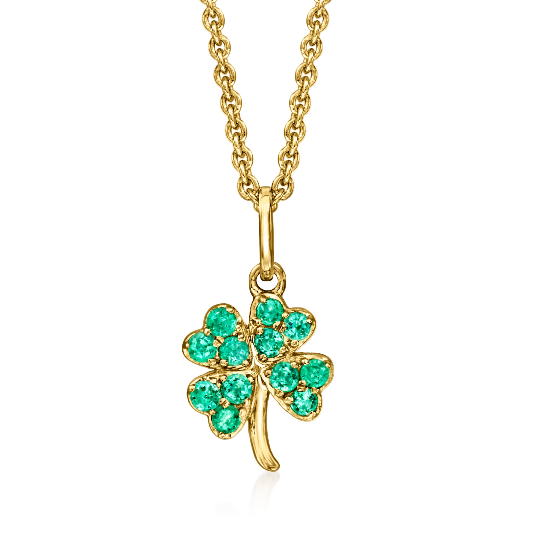 Ross-Simons Emerald 4-Leaf Clover Pendant Necklace in 18kt Gold Over Sterling