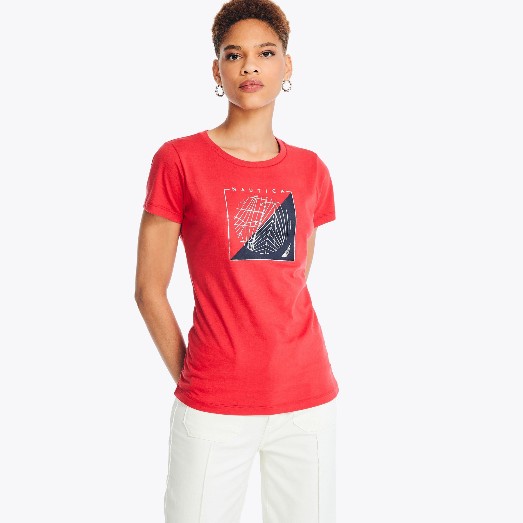 Nautica Womens Sustainably Crafted Heritage Foil Logo Graphic T-Shirt