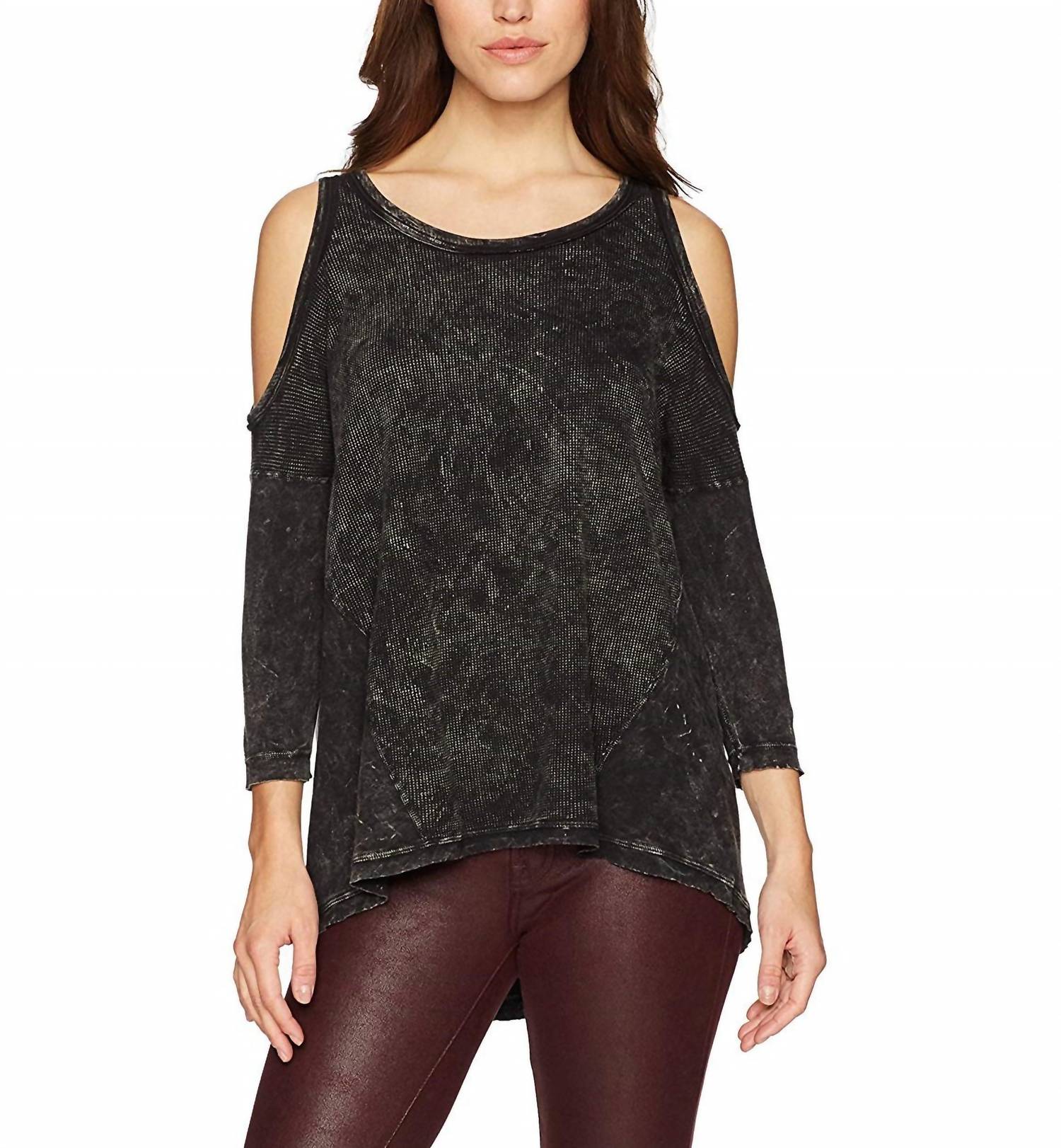 Thermal Cold Shoulder Loose Mid Shirt In Black