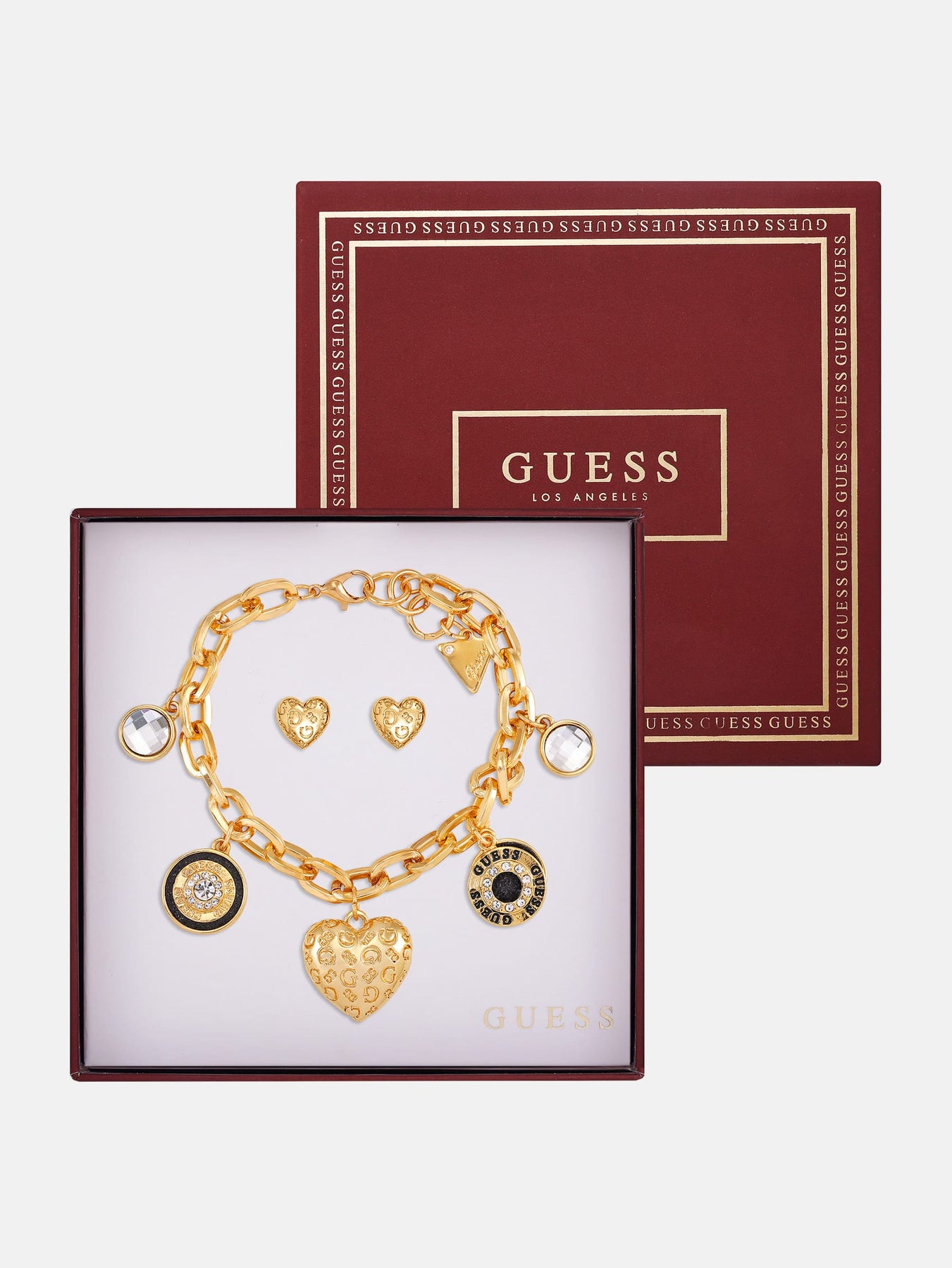 Gold-Tone Heart Charm Bracelet and Earrings Box Set 7831968022588