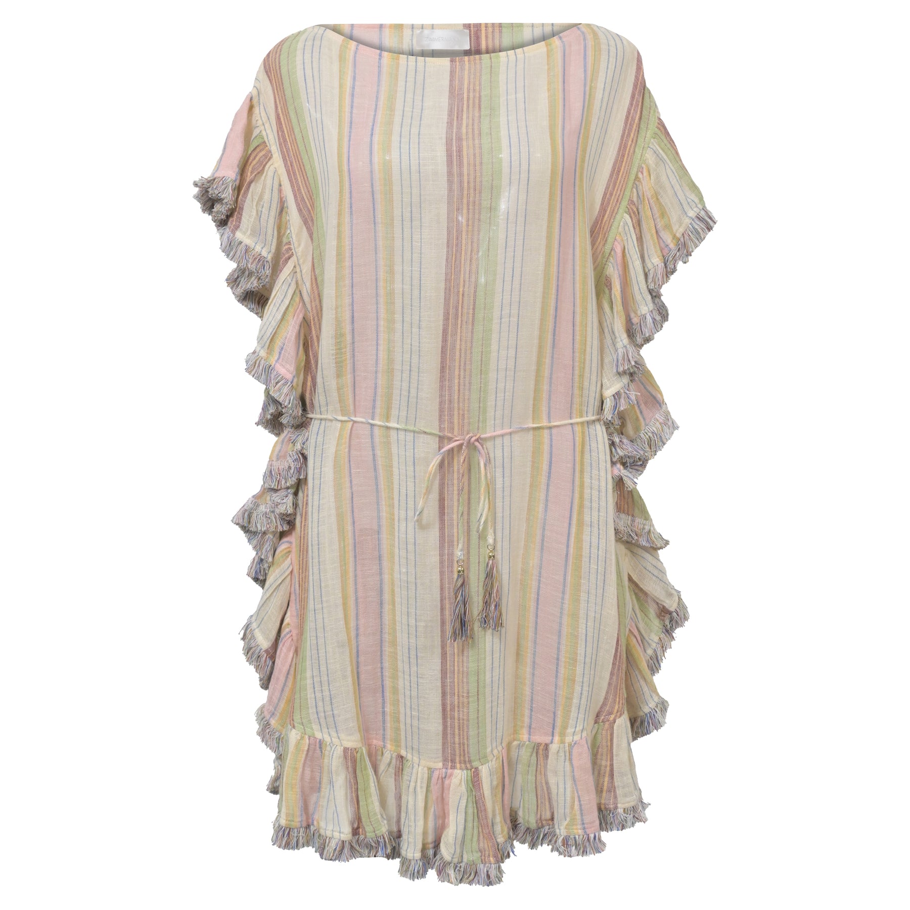 Zimmermann Striped Belted Mini Dress in Multicolor Cotton