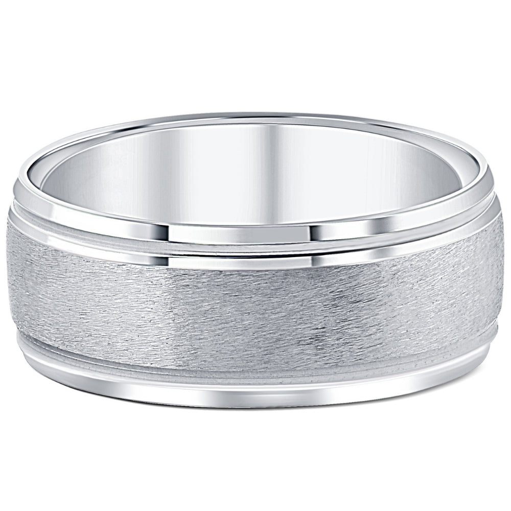 8mm Brushed Mens Wedding Band 10K White Gold Size Selectable 7802610679868