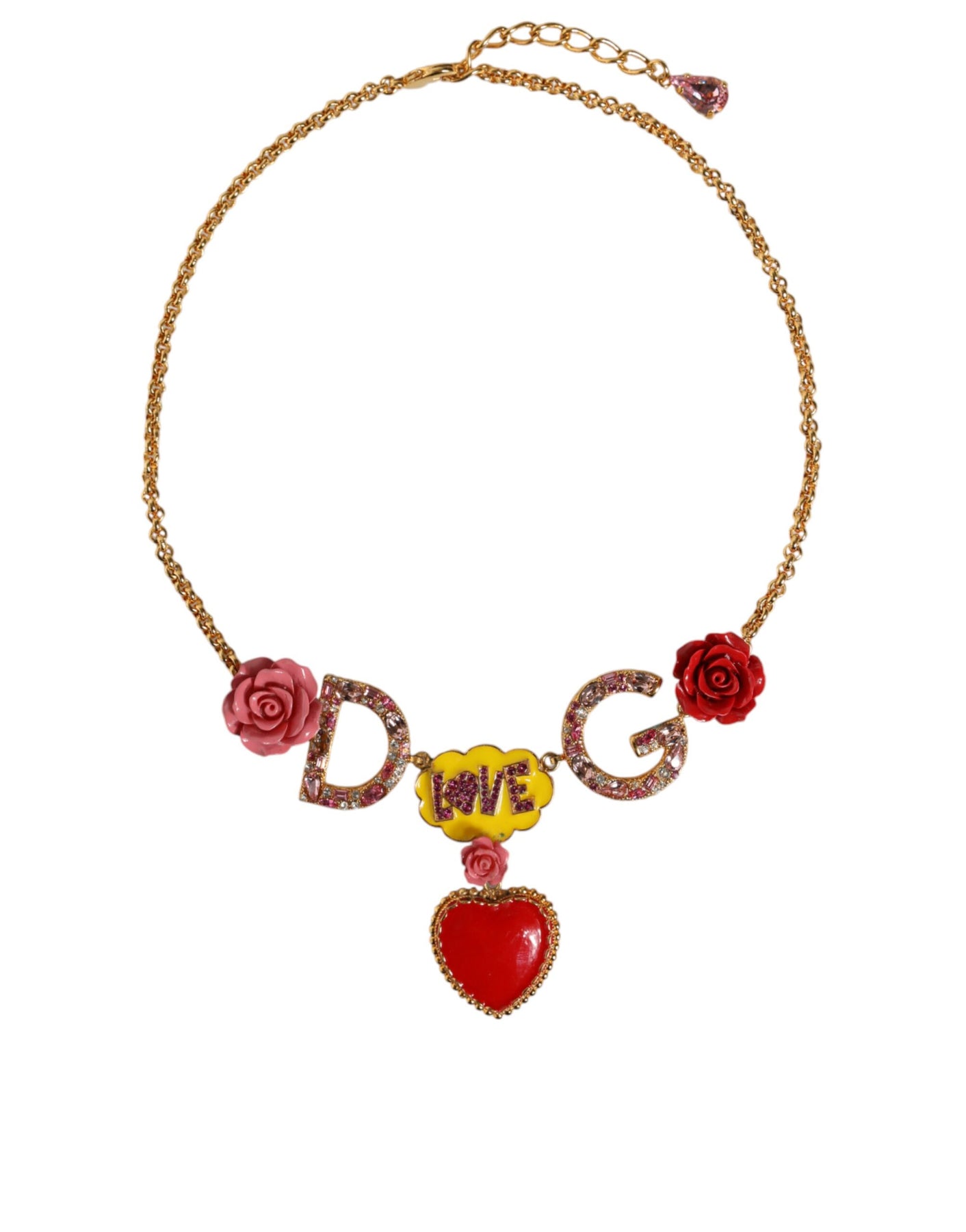 Dolce & Gabbana Chain DG Logo Rose Love Crystal Charm Women's Necklace (Pre-Owned)