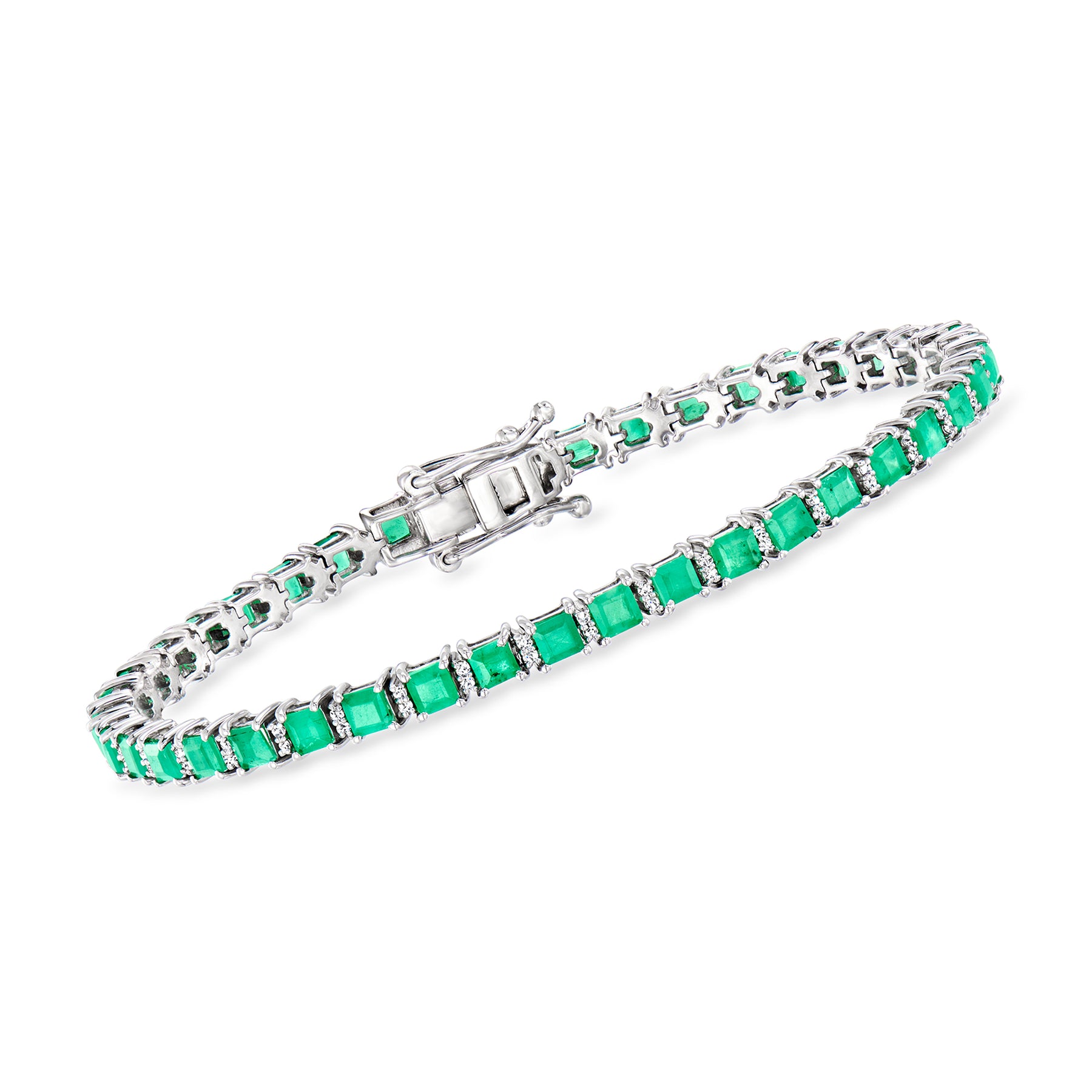 Ross-Simons Emerald and . Diamond Tennis Bracelet in Sterling Silver