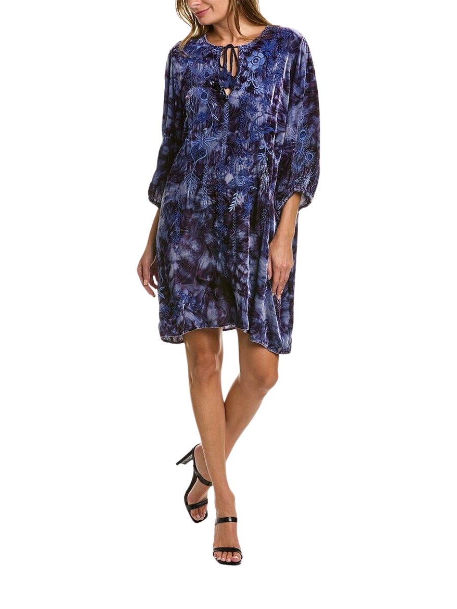 Azure Velvet Relaxed Dress In Multi