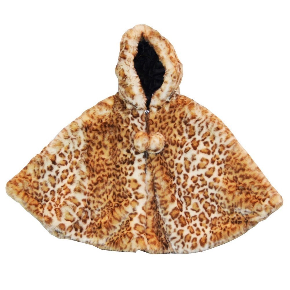 Little Girls Snow Leopard Faux Poncho 1T-6