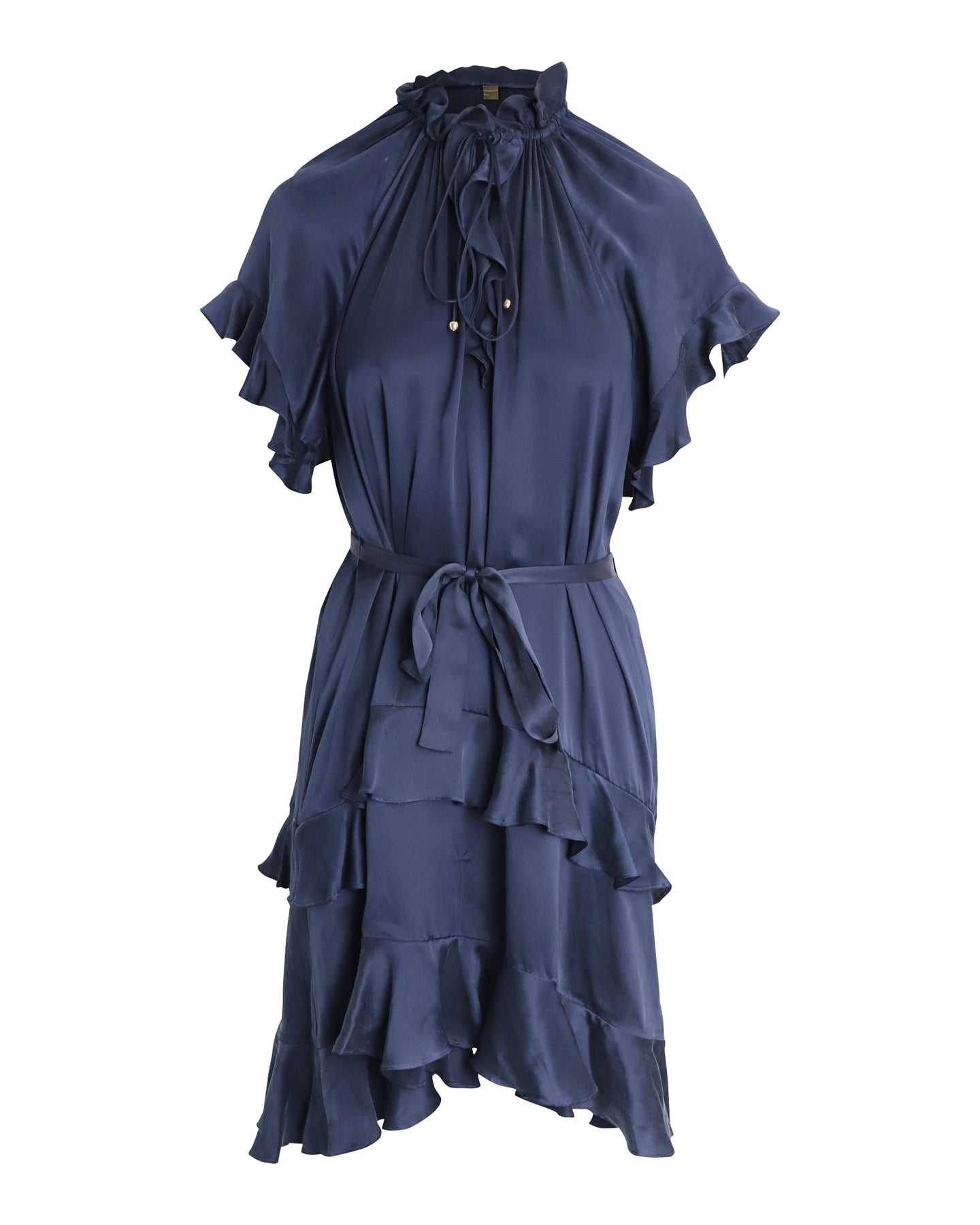 Zimmermann Ruffled Belted Dress in Navy Silk 7802318028860