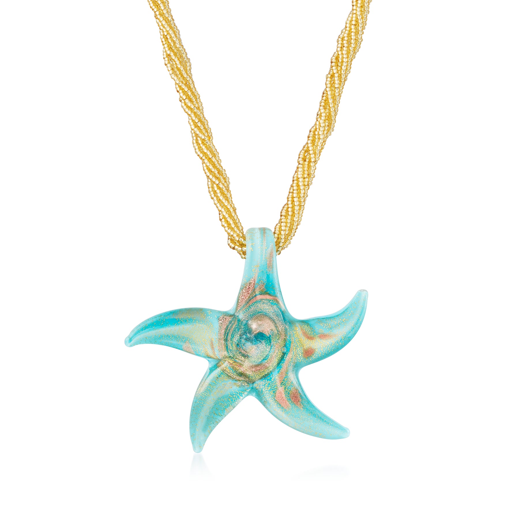 Ross-Simons Italian Turquoise Murano Glass Starfish Necklace With 18kt Gold Over Sterling