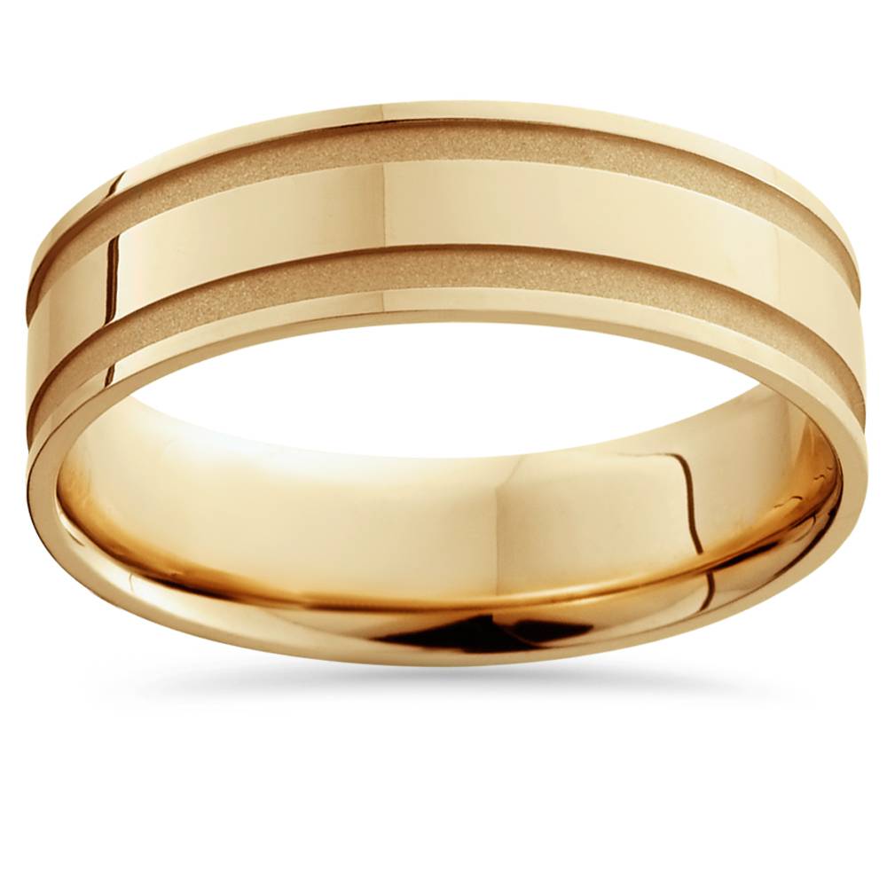 14K Yellow Gold Mens Grooved Wedding Band 6mm Size Selectable 7802610974780