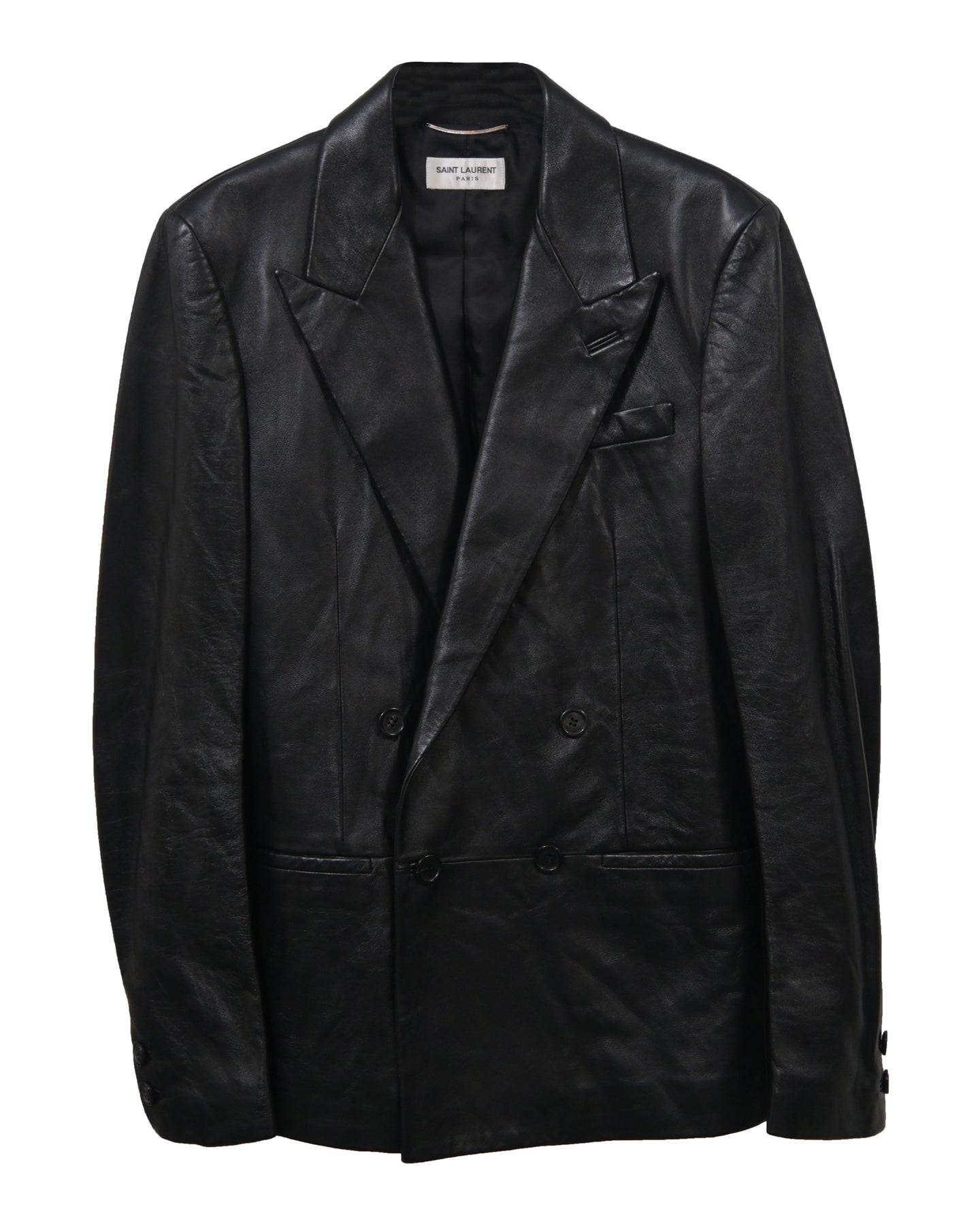Saint Laurent Double-Breasted Jacket in Black Leather 7745788706876