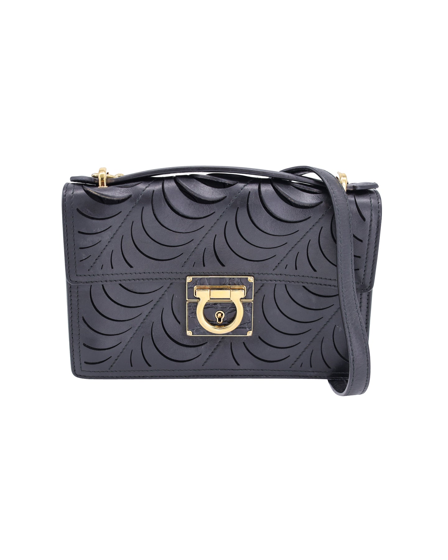 Salvatore Ferragamo Aileen Cutout Shoulder Bag in Black Leather