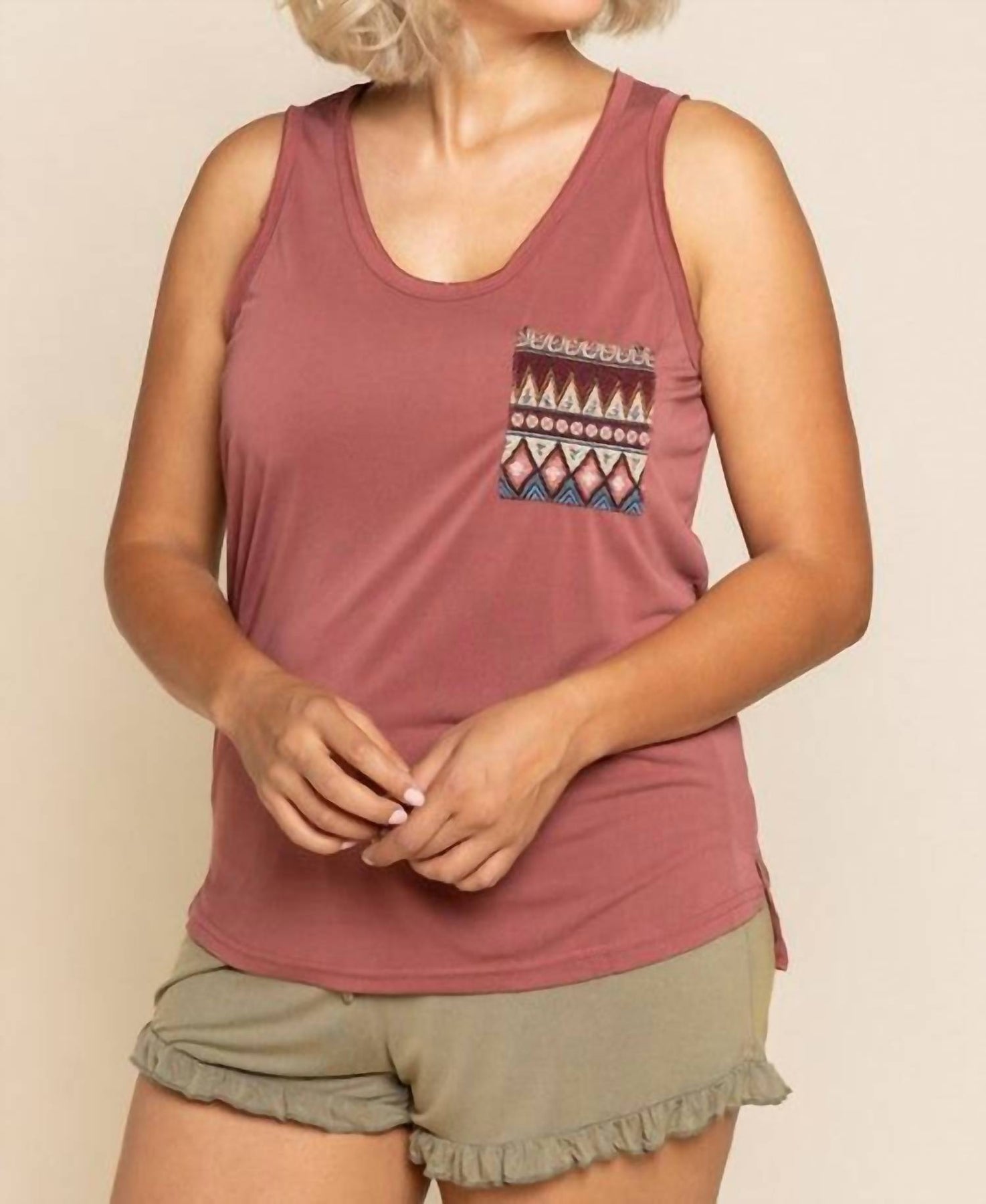 Aztec Pocket Tank Top In Rose Petal 7763226034236