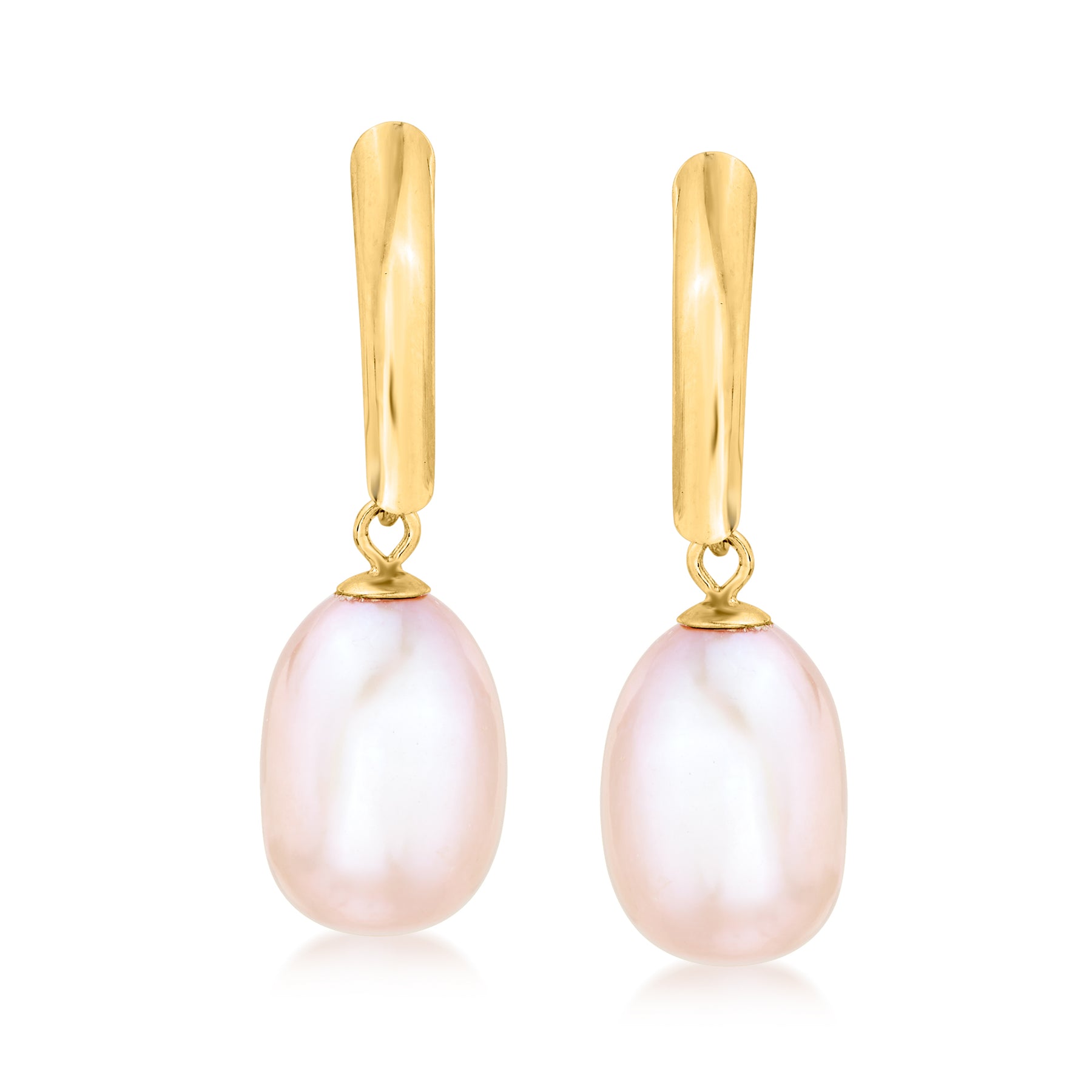 Ross-Simons 8.5-9mm Pink Cultured Pearl Drop Earrings in 14kt Yellow Gold