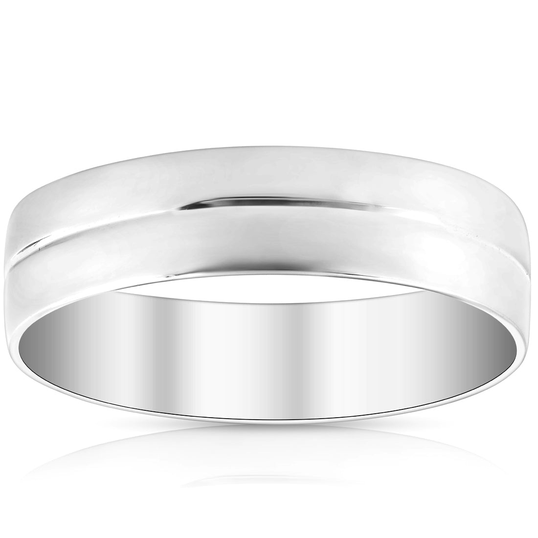 Mens 10k White Gold 6MM Polished Dome Carved Wedding Band Comfort Fit Ring 7802618970172