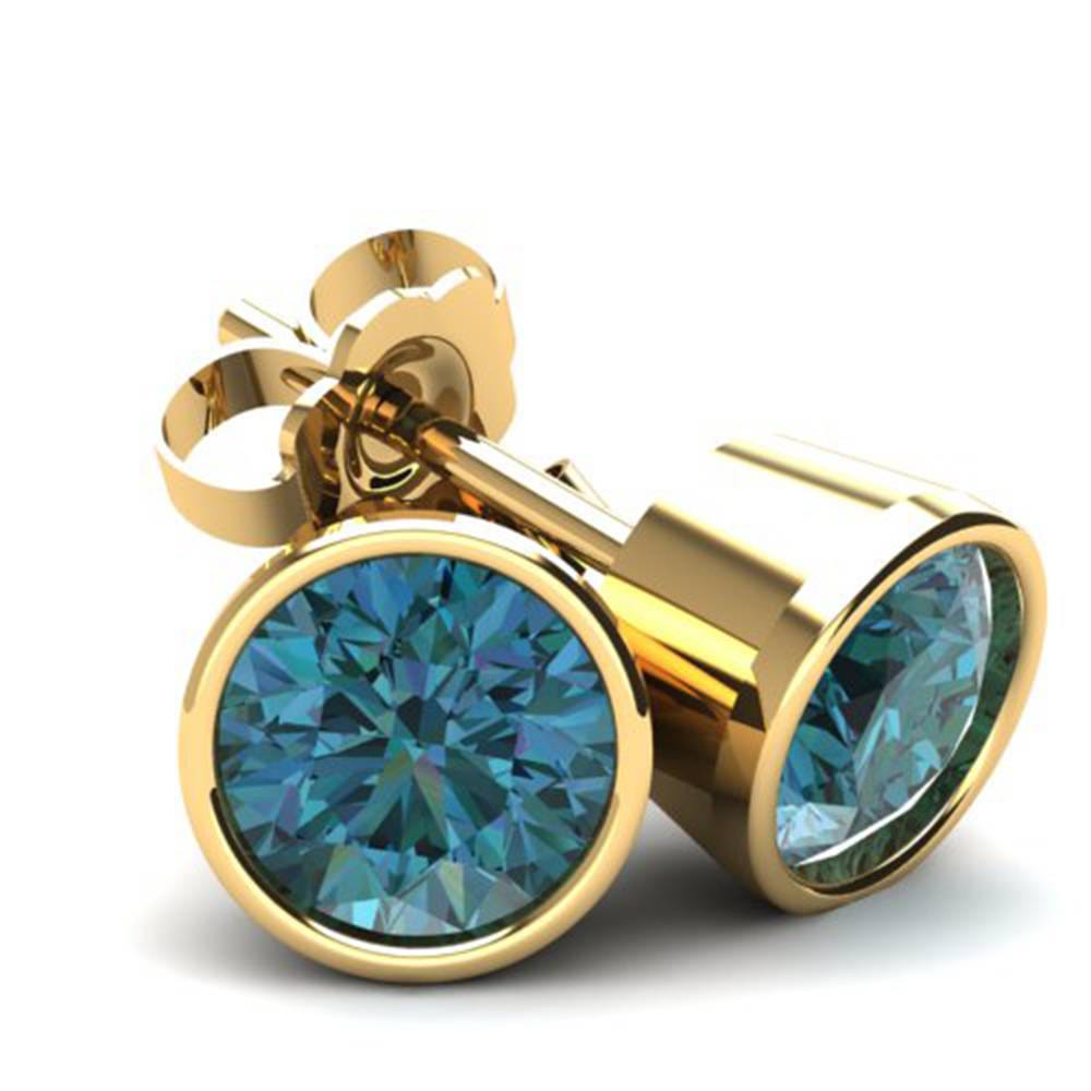.40Ct Round Brilliant Cut Heat Treated Blue Diamond Stud Earrings in 14K Gold Round Bezel Setting 7802628407356