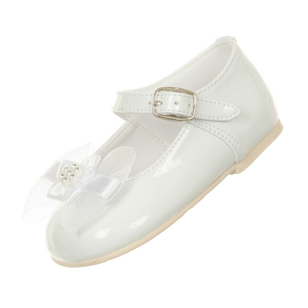 Little Girls White Patent Bow Glittery Stud Dress Shoes 5-6 Toddler