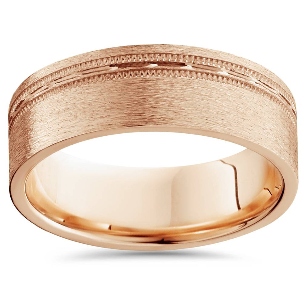 Mens 6mm Flat Brushed Offset Wedding Band 14K Rose Gold Size Selectable 7802607894588