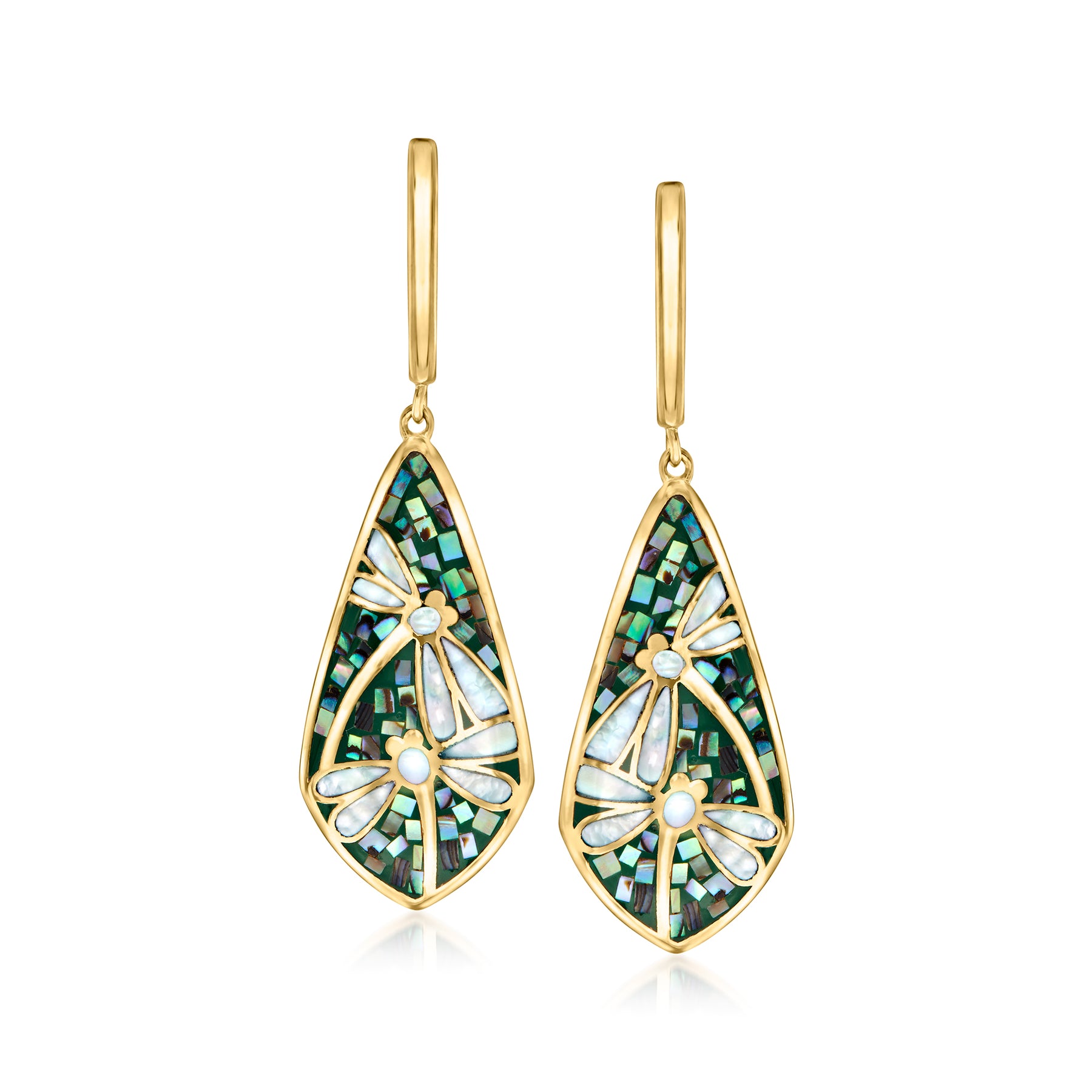 Ross-Simons Mother-Of-Pearl and Abalone Shell Dragonfly Drop Earrings in 18kt Gold Over Sterling 7731259408444