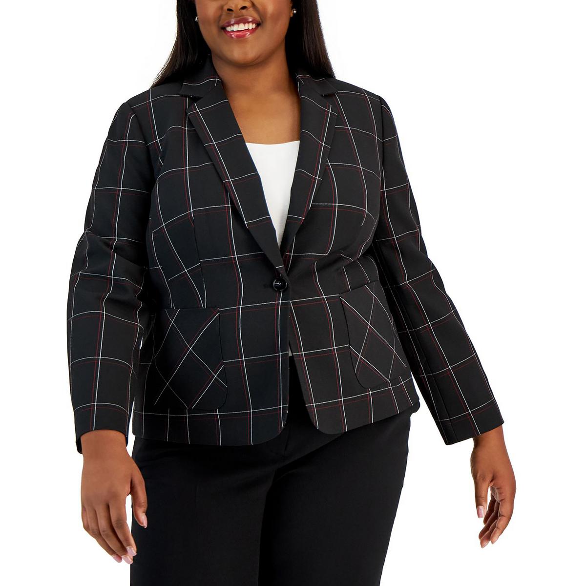 Plus Plaid Office One-Button Blazer