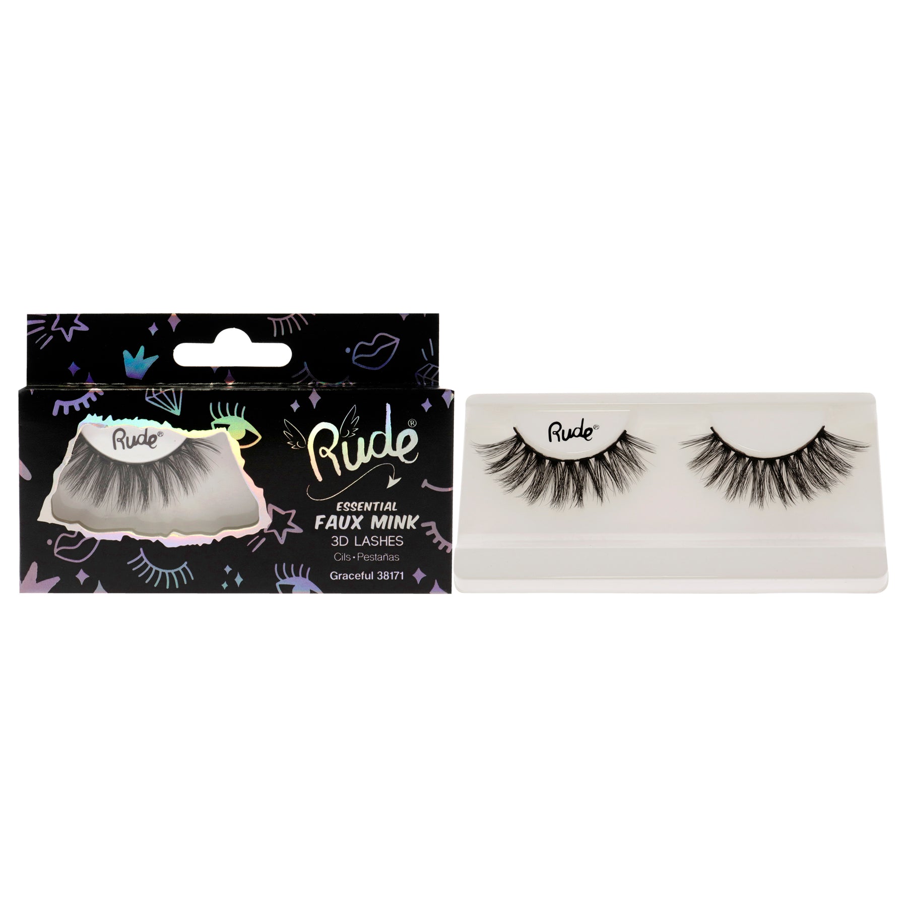 Essential Faux Mink 3D Lashes - Graceful by Rude Cosmetics for Women - 1 Pc Pair