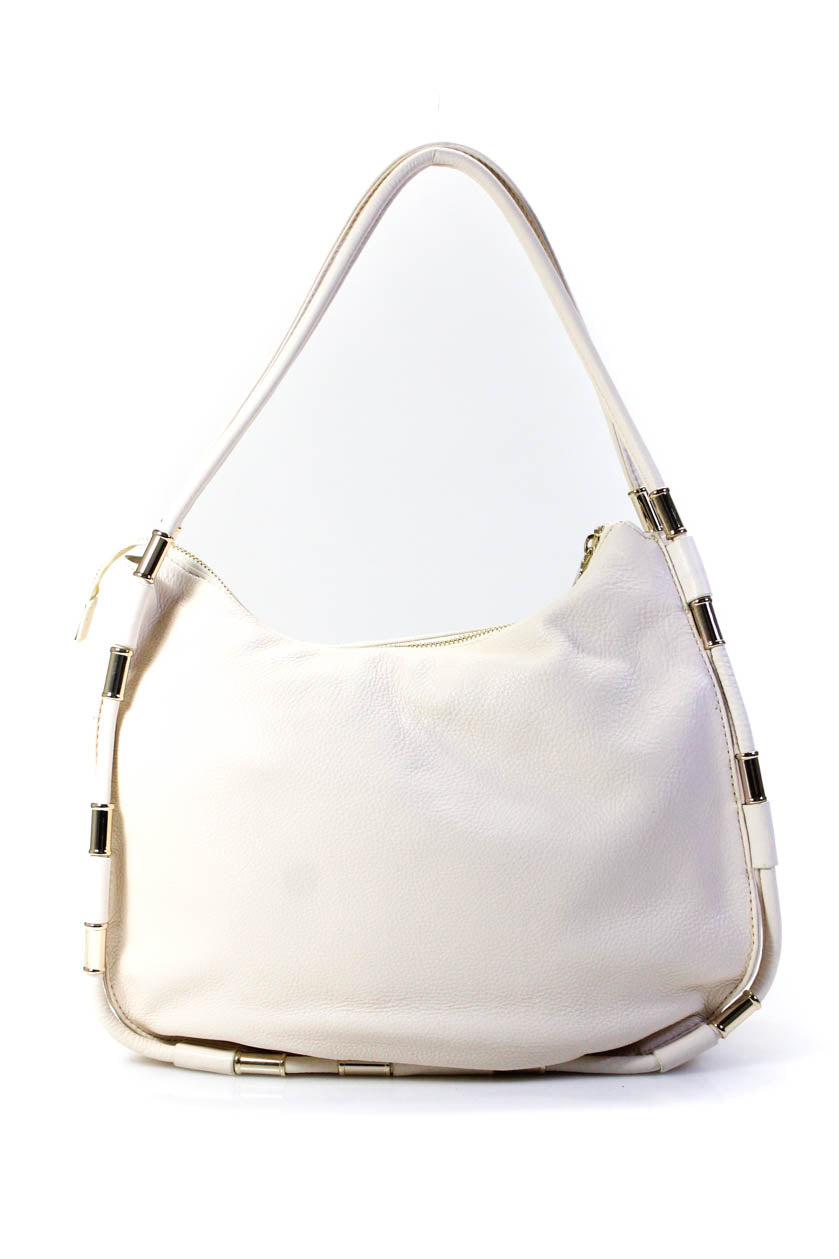 DKNY Womens Leather Zip Up Top Handle Shoulder Bag Purse Beige