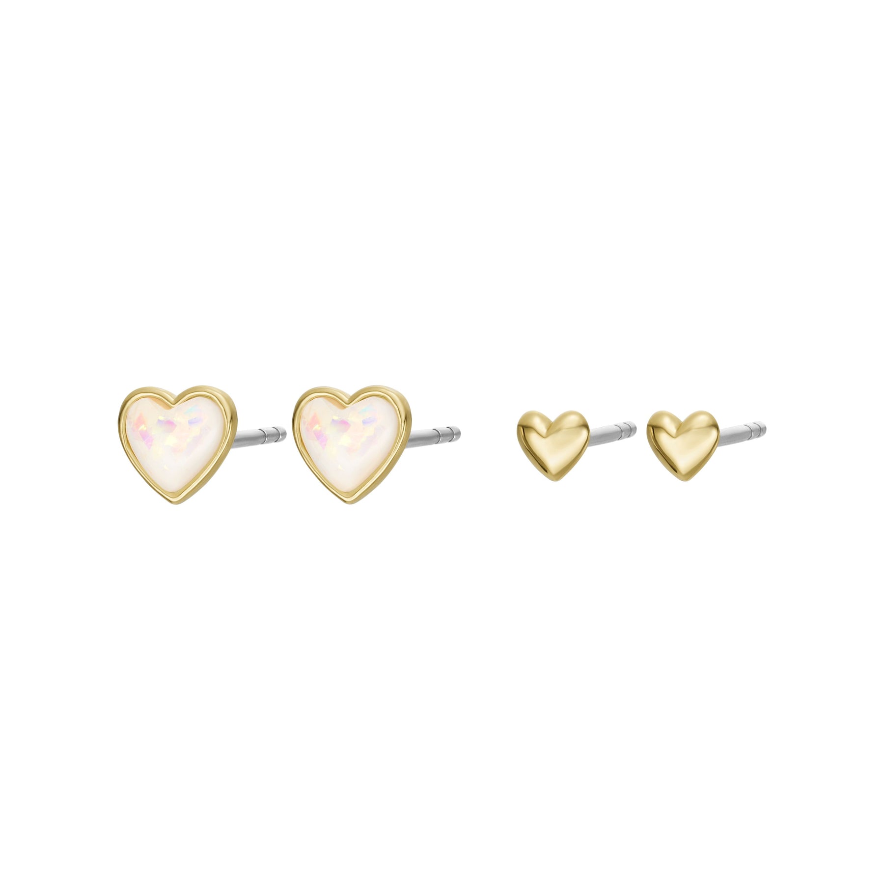 Fossil Women's Core Gifts Gold-Tone Brass Stud Heart Earrings Set