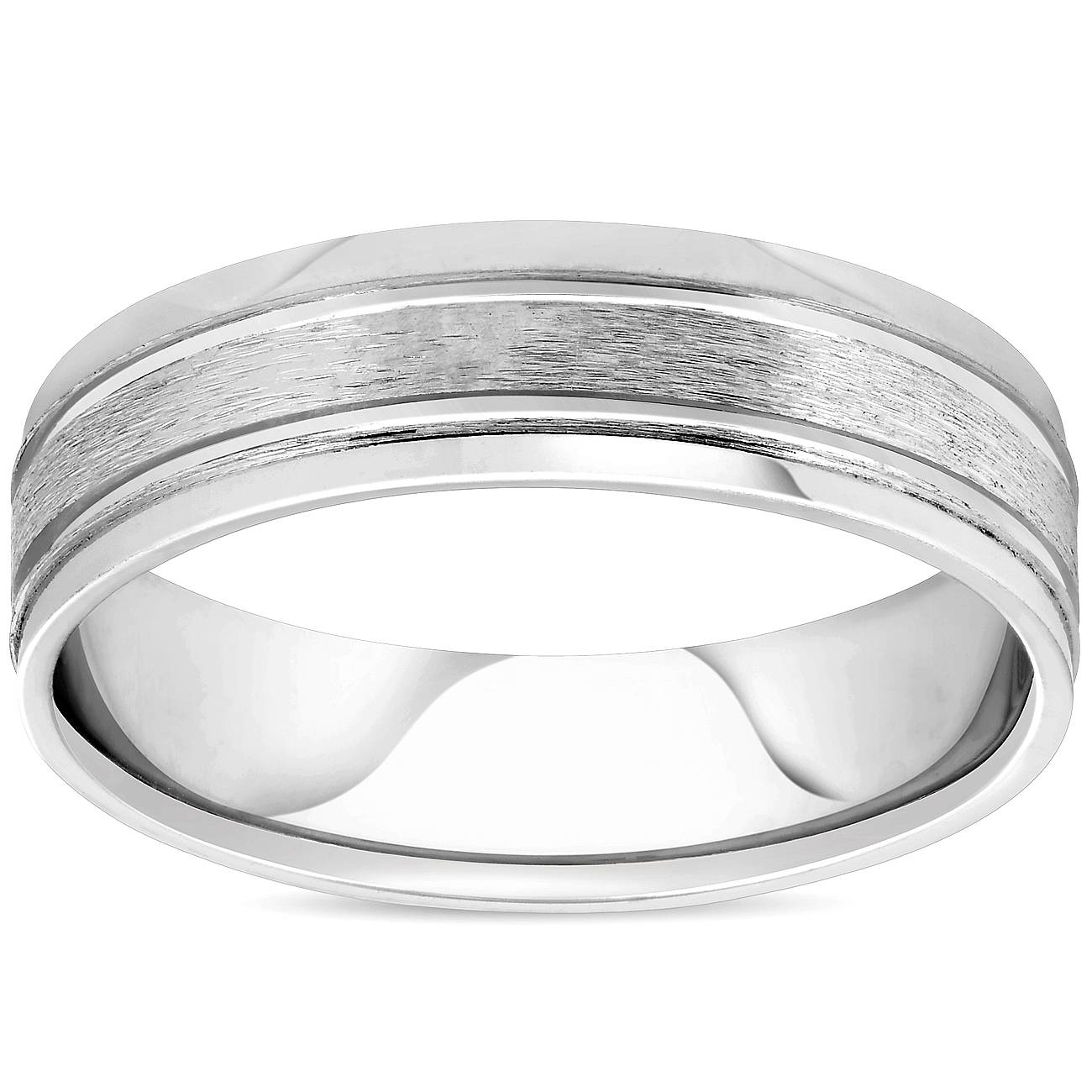 6mm Mens Brushed Flat Wedding Band 10K White Gold Size Selectable 7802596196412