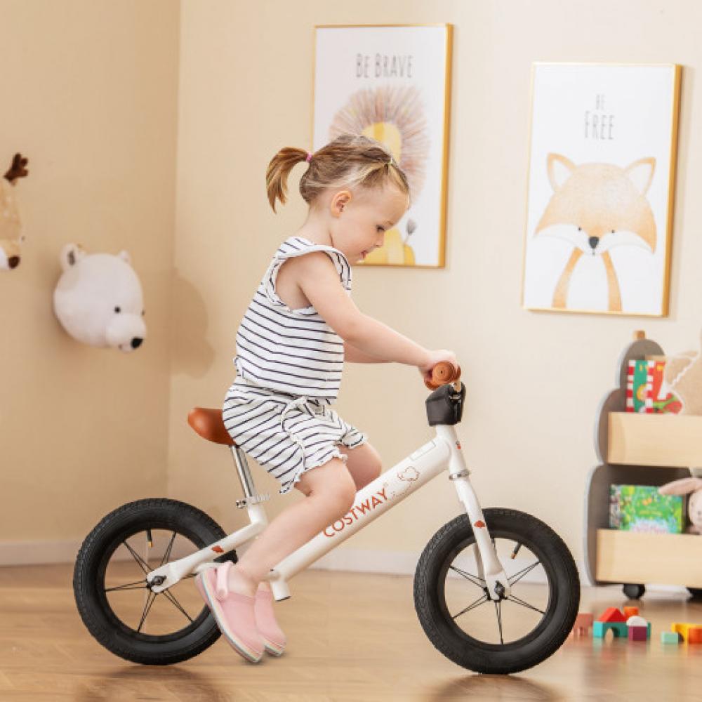 12 Inch Toddler Balance Bike with Height Adjustable Handlebar and Seat-White 7703019487292