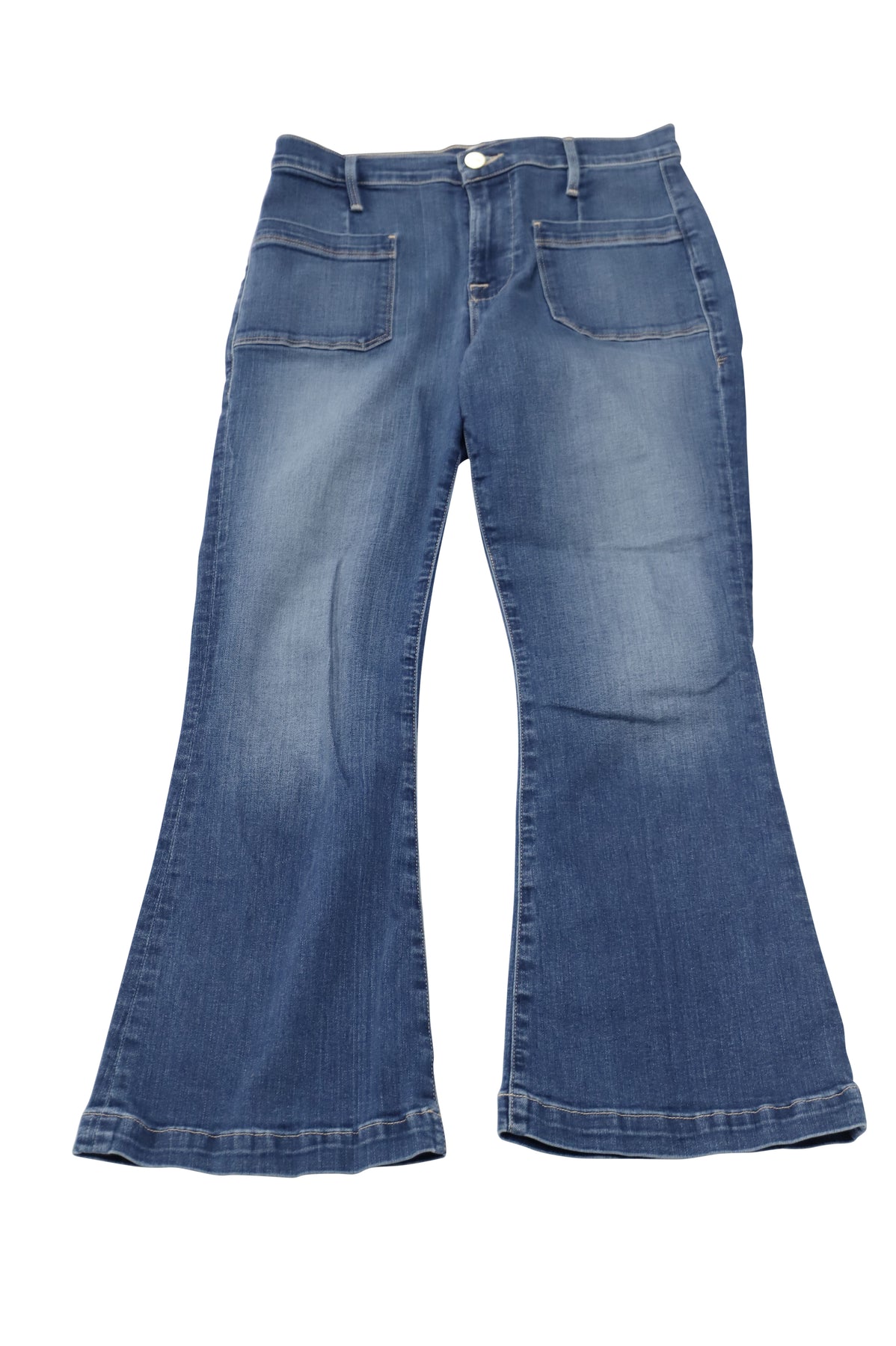 Frame Le Bardot Flared Jeans in Blue Cotton Denim 7763050037308