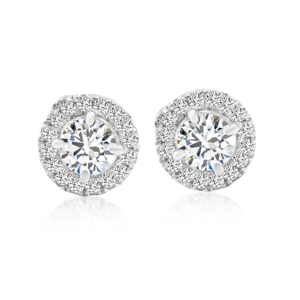 1/2 Ct Halo Diamond Studs 10K White Gold Push Back