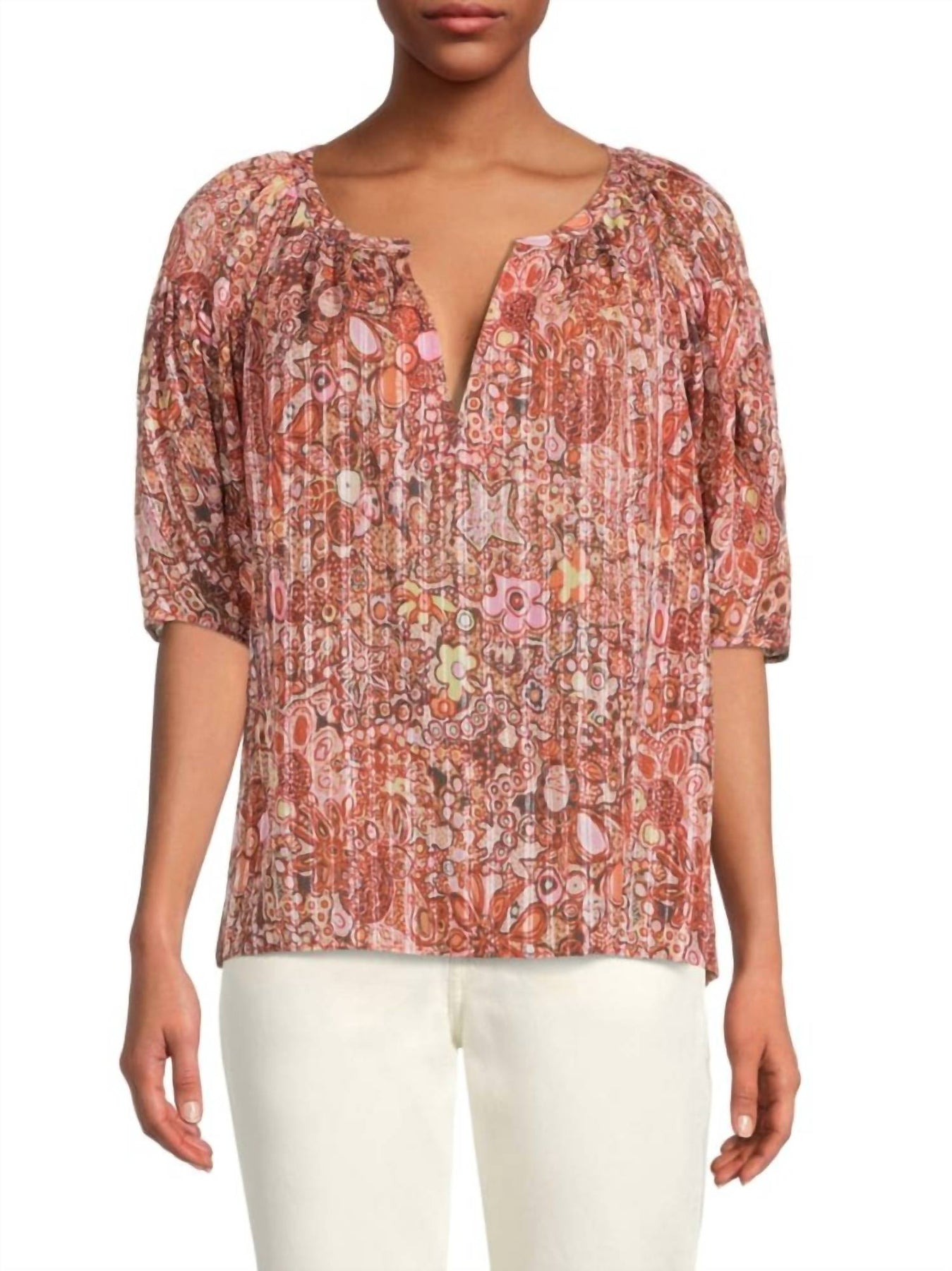 Julianna Silk Top In Sorbet Multi