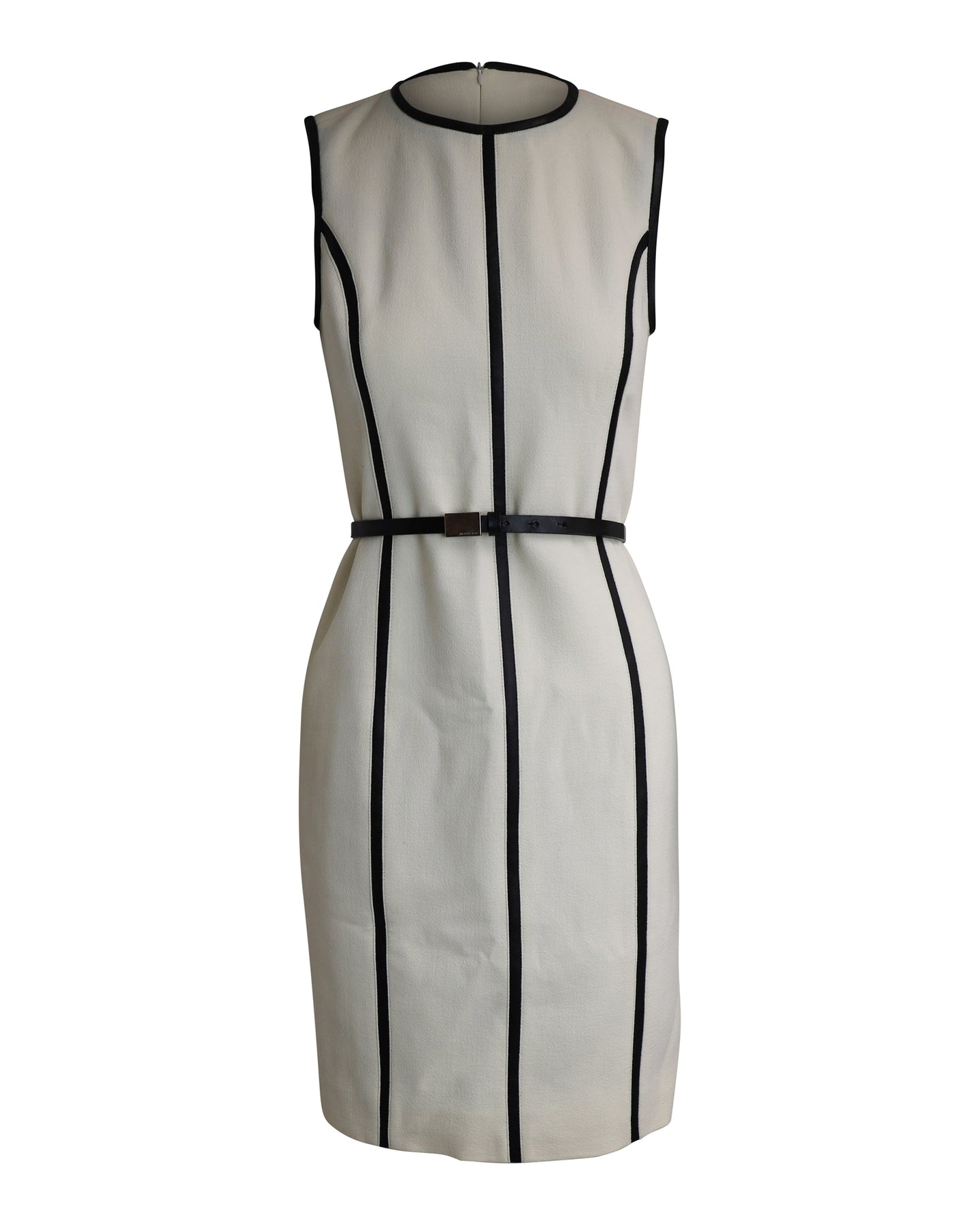 Michael Kors Leather Trimed Knee Length Dress in White Wool 7802232143932