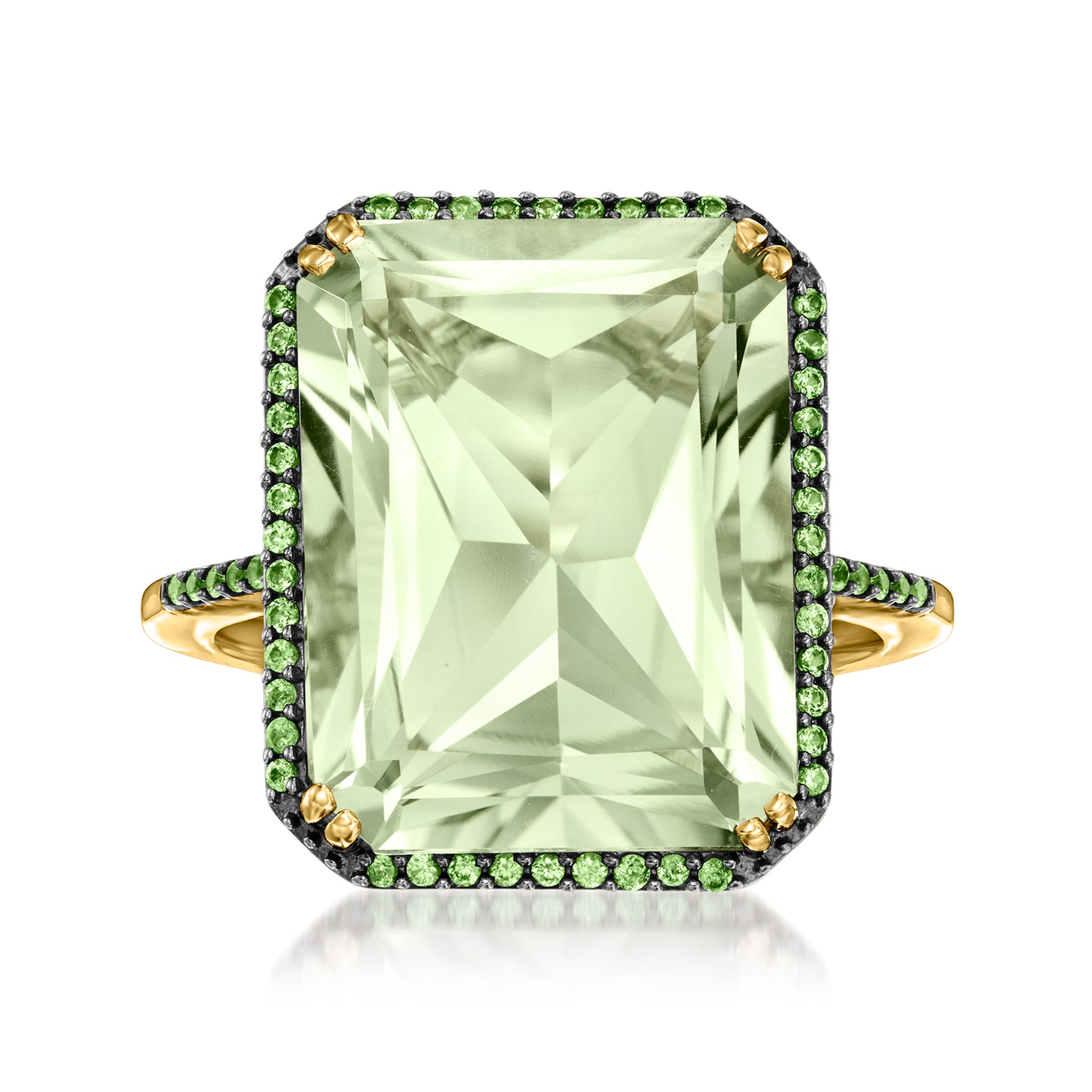 Ross-Simons Prasiolite and . Tsavorite Ring in 14kt Yellow Gold