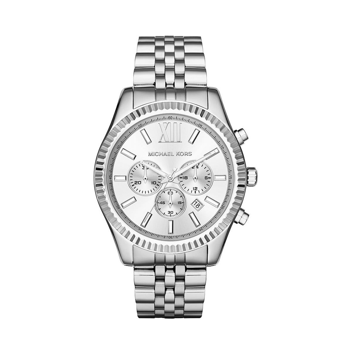 Michael Kors Lexington MK8405 Men's Silver-Tone Chronograph 45mm Watch 7762636603452