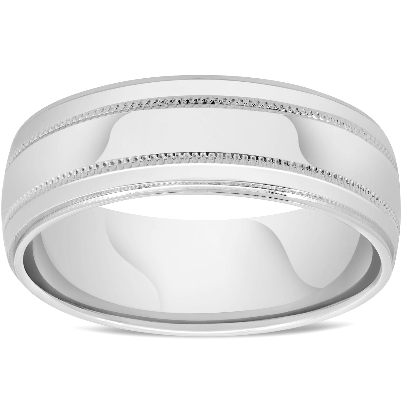 Mens 10k White Gold 7mm Band High Polished Double Milgrain Accent Wedding Ring 7802597179452