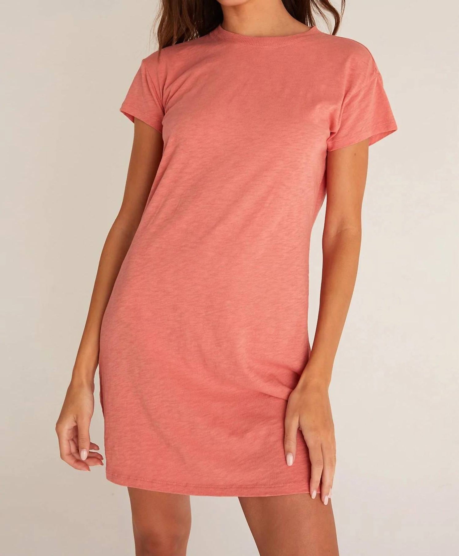 Modern Crew Slub Tee Dress In Canyon Rose