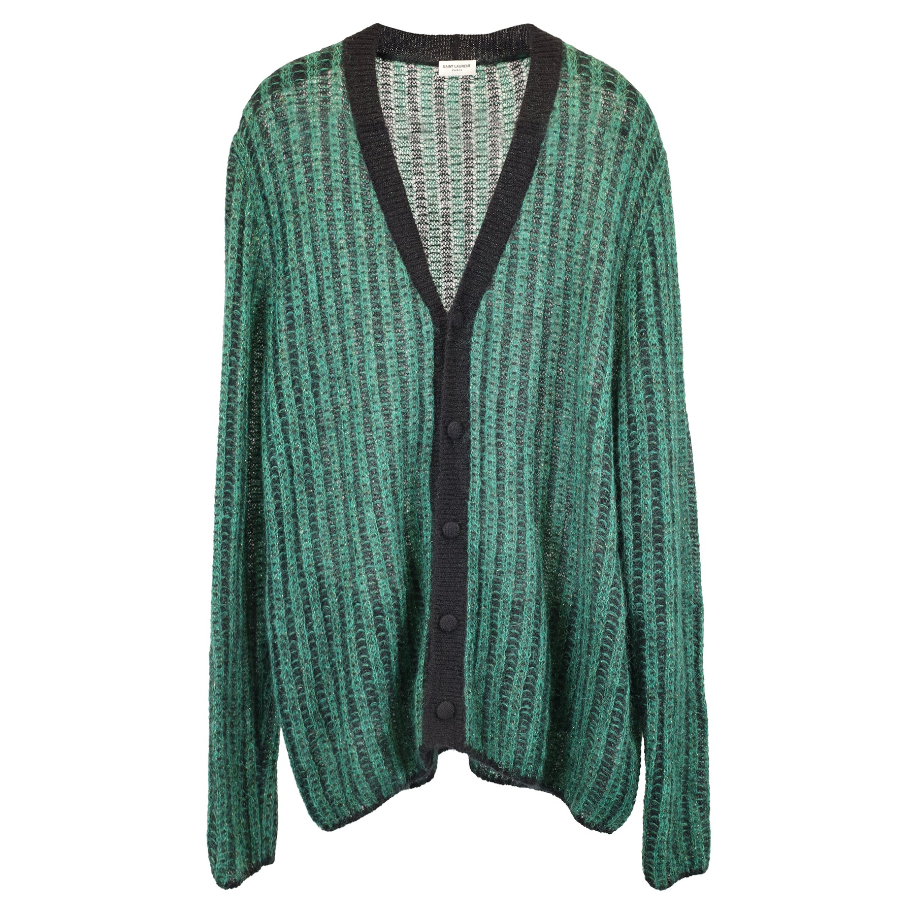 Saint Laurent Metallic Skate Cardigan in Green and Black Mohair 7745651277884