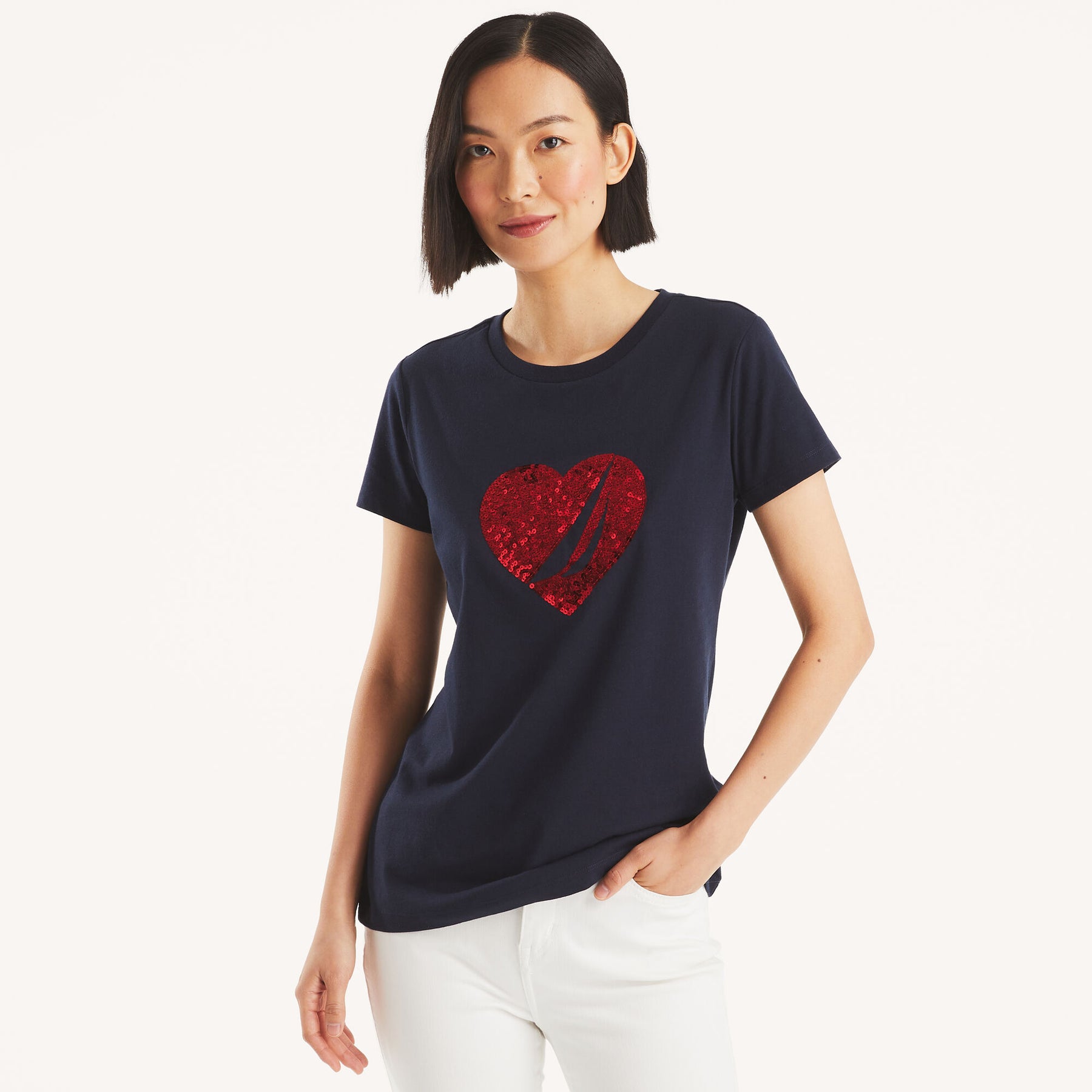 Nautica Womens Sequin Heart Graphic T-Shirt 7831521493052