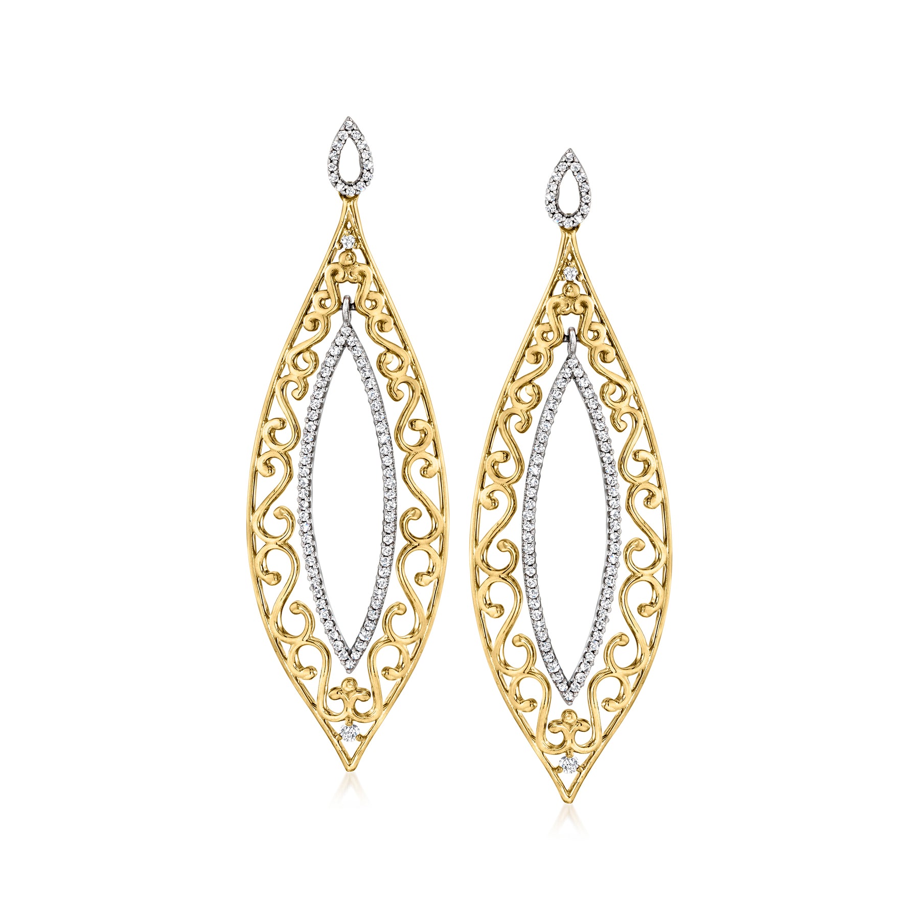 Ross-Simons Diamond Teardrop Earrings in 14kt 2-Tone Gold 7731270484028