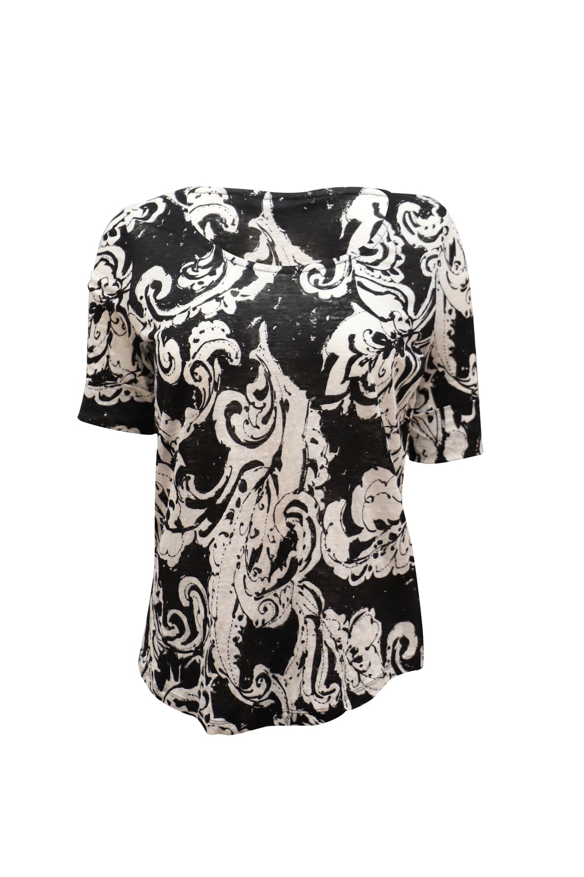 Lauren Ralph Lauren Filigree Print T-Shirt in Black and White Linen 7764852310076