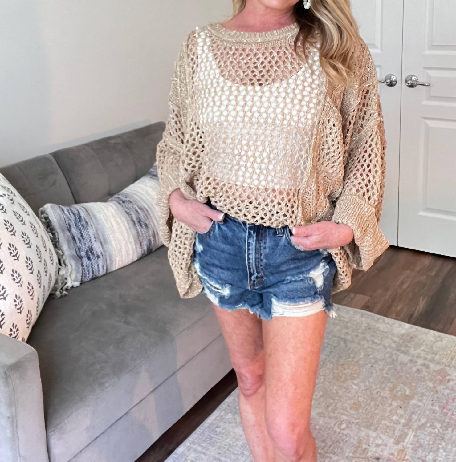 Contrast Knit Spring Sweater In Tan